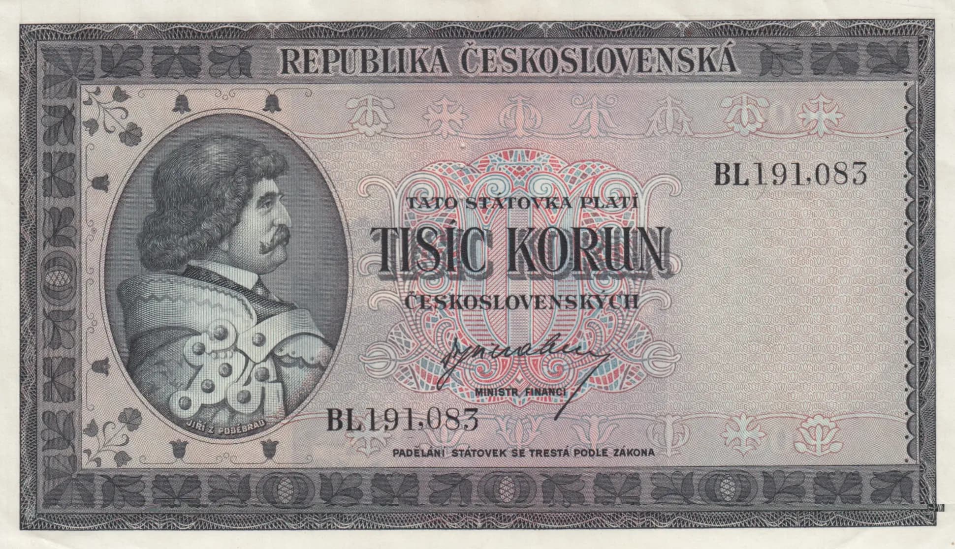1000 korun 1945 specimen from Czechoslovakia, P-65s
