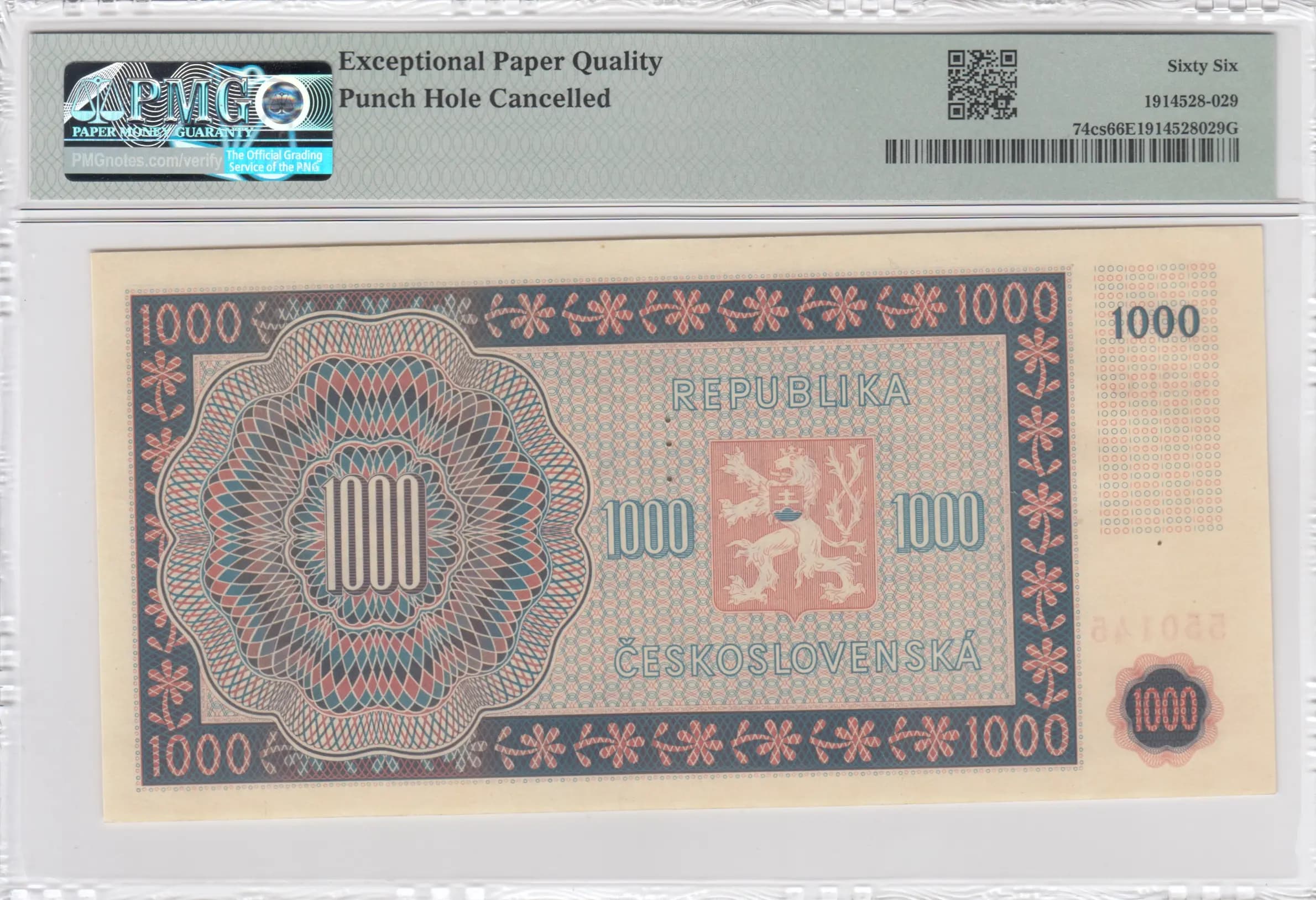 1000 korun 1945 specimen from Czechoslovakia, P-74cs (1945) — image 2