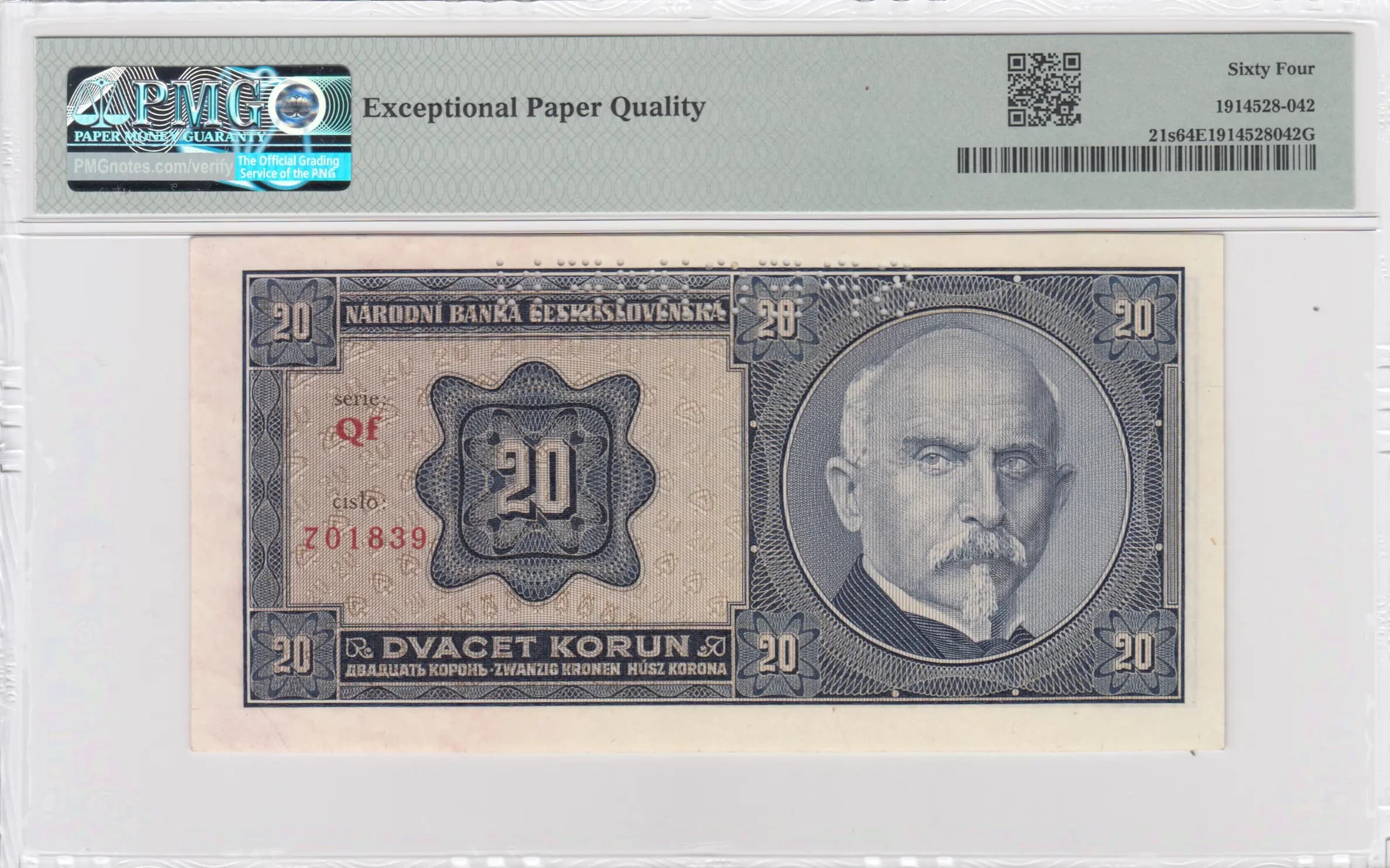 20 korun 1926 specimen from Czechoslovakia, P-21s (1926) — image 2