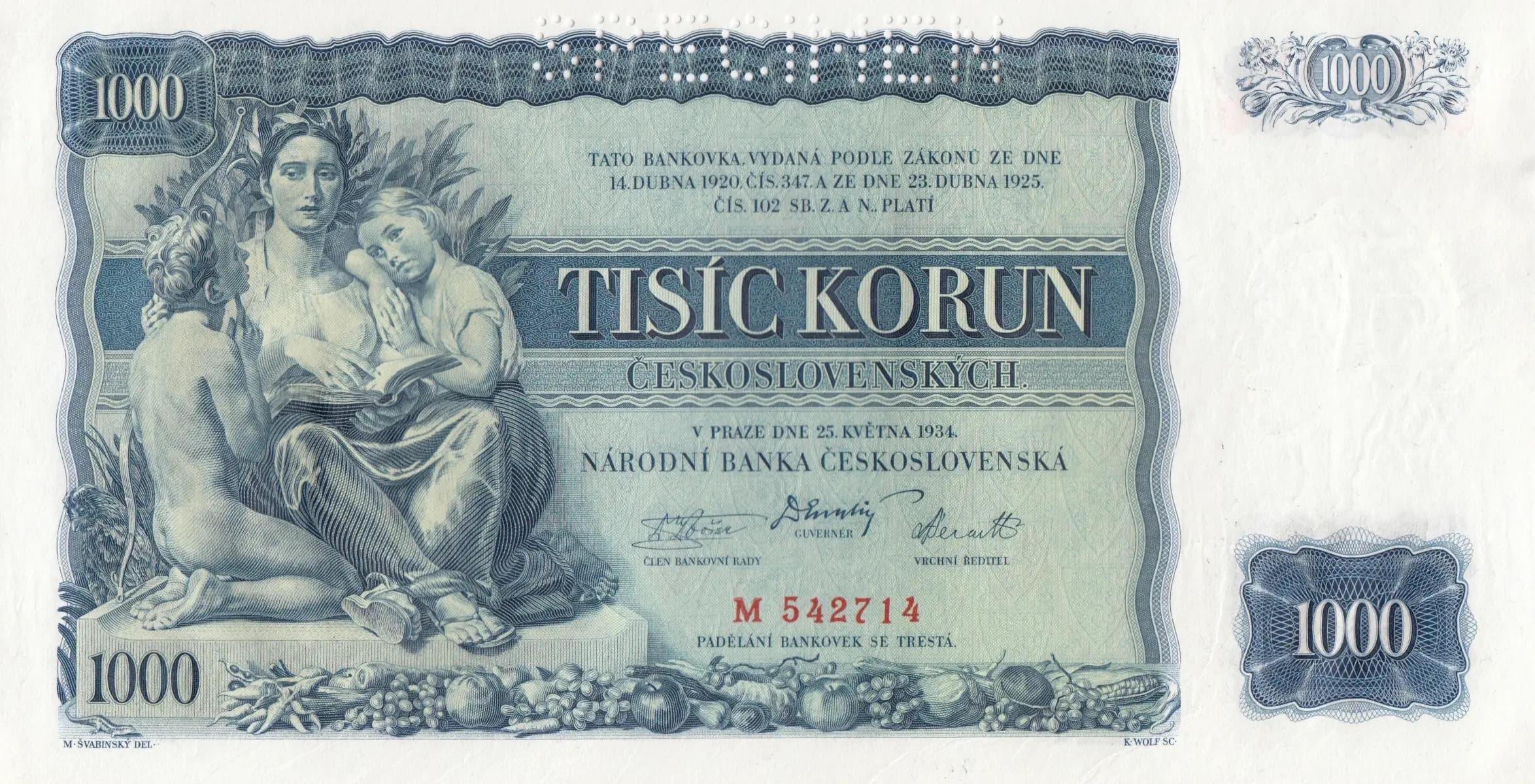 1000 korun 1934 specimen from Czechoslovakia, P-26s (1934) — image 1