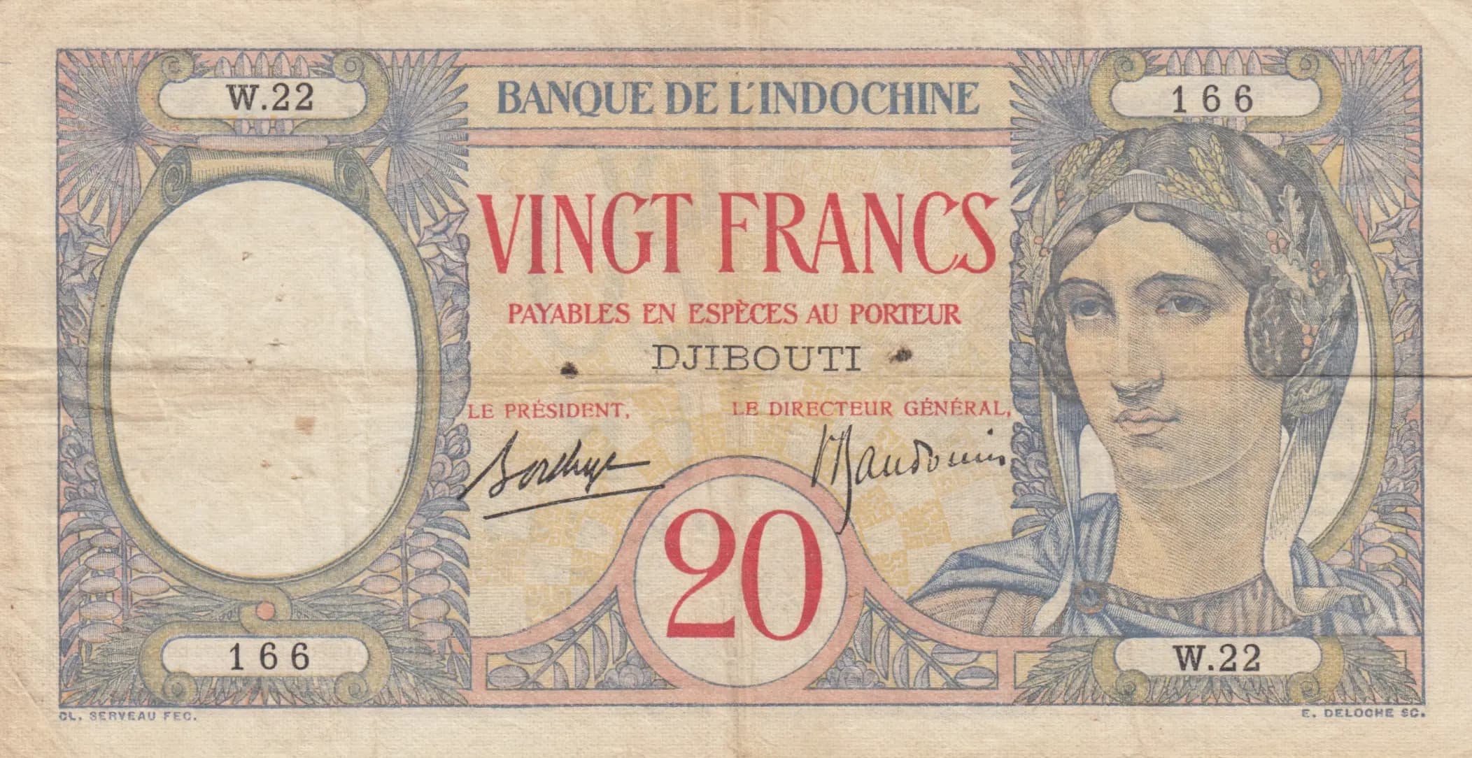 20 francs 1928 from Djibouti, P-7A