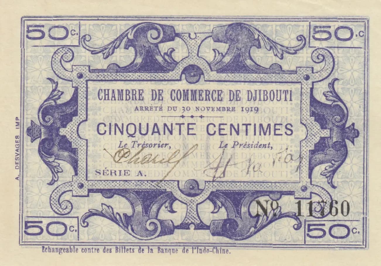 50 centimes 1919 from Djibouti, P-23 (1919) — image 1