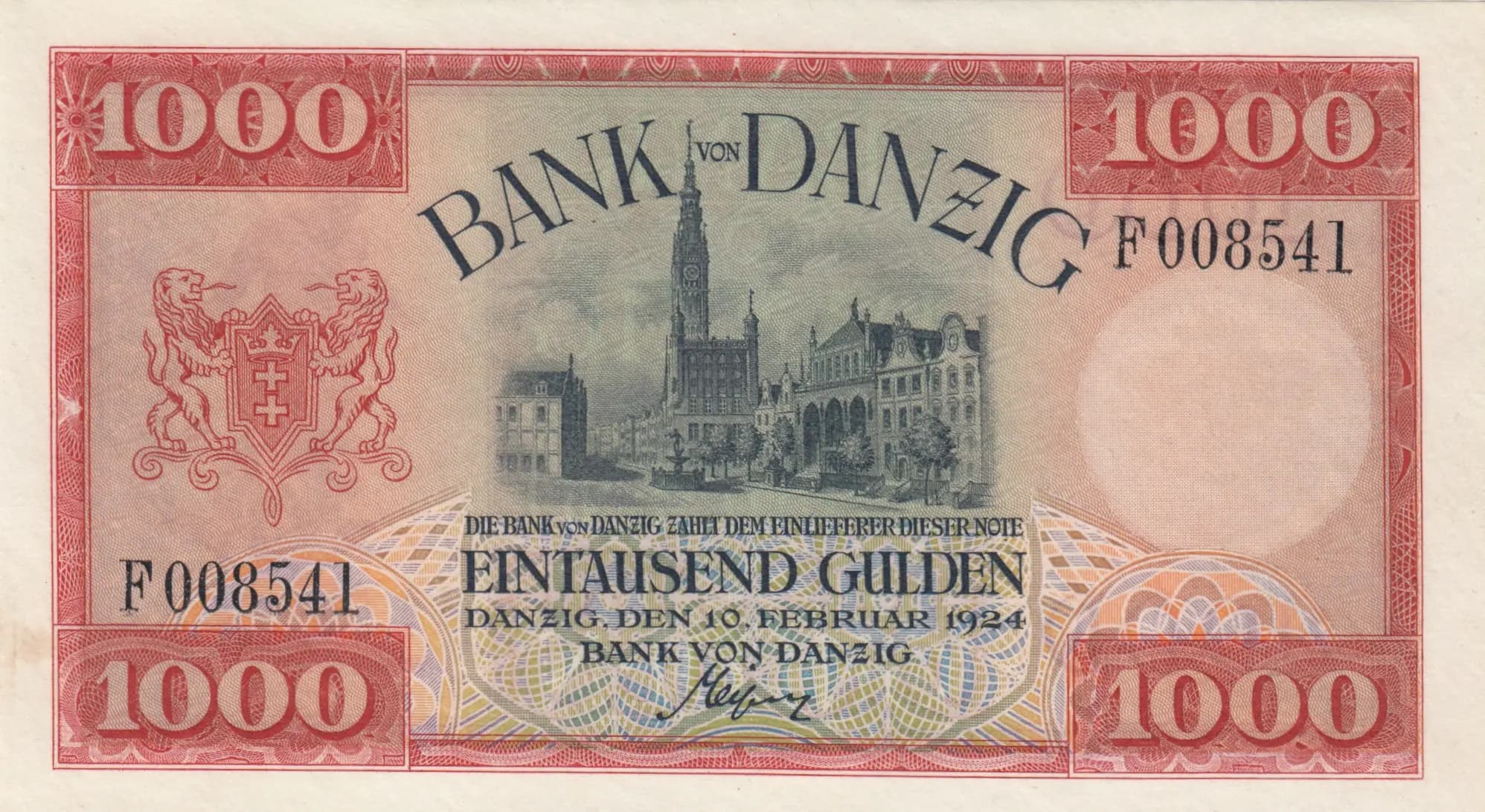 1000 gulden 1924 from Danzig, P-57