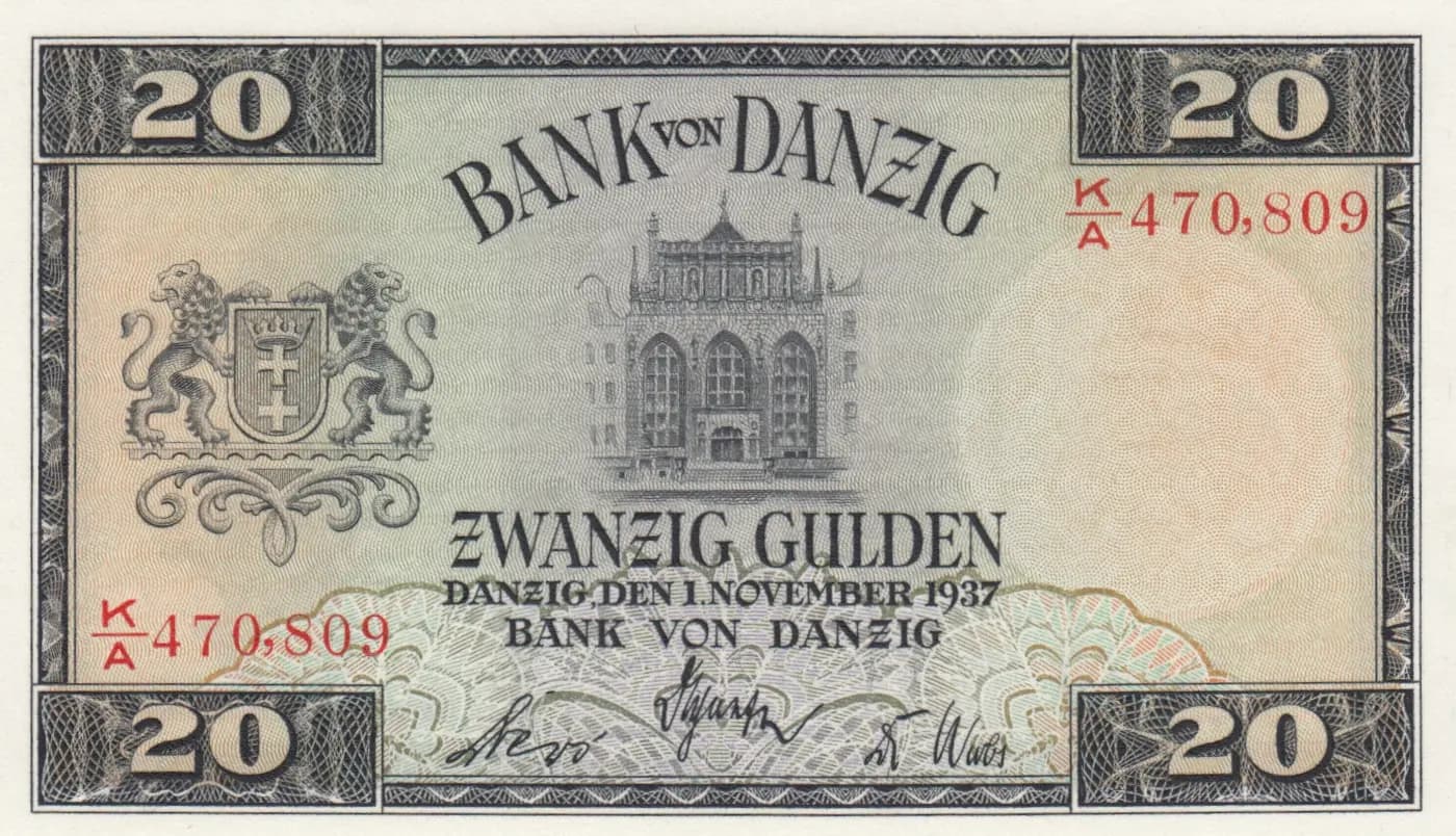 20 gulden 1937 from Danzig, P-63(2)