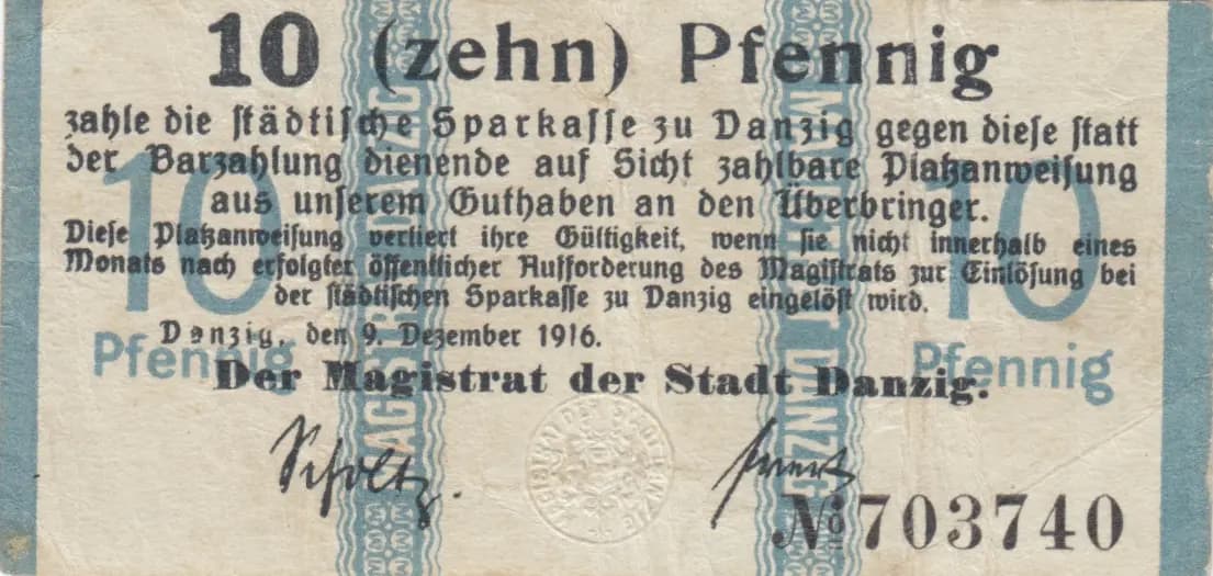 10 pfennig 1916 from Danzig, P-5