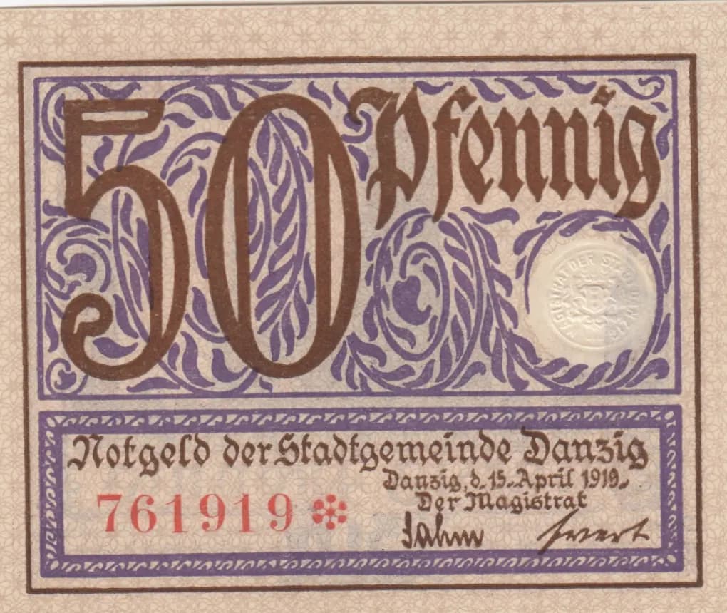 50 pfennig 1919 from Danzig, P-11