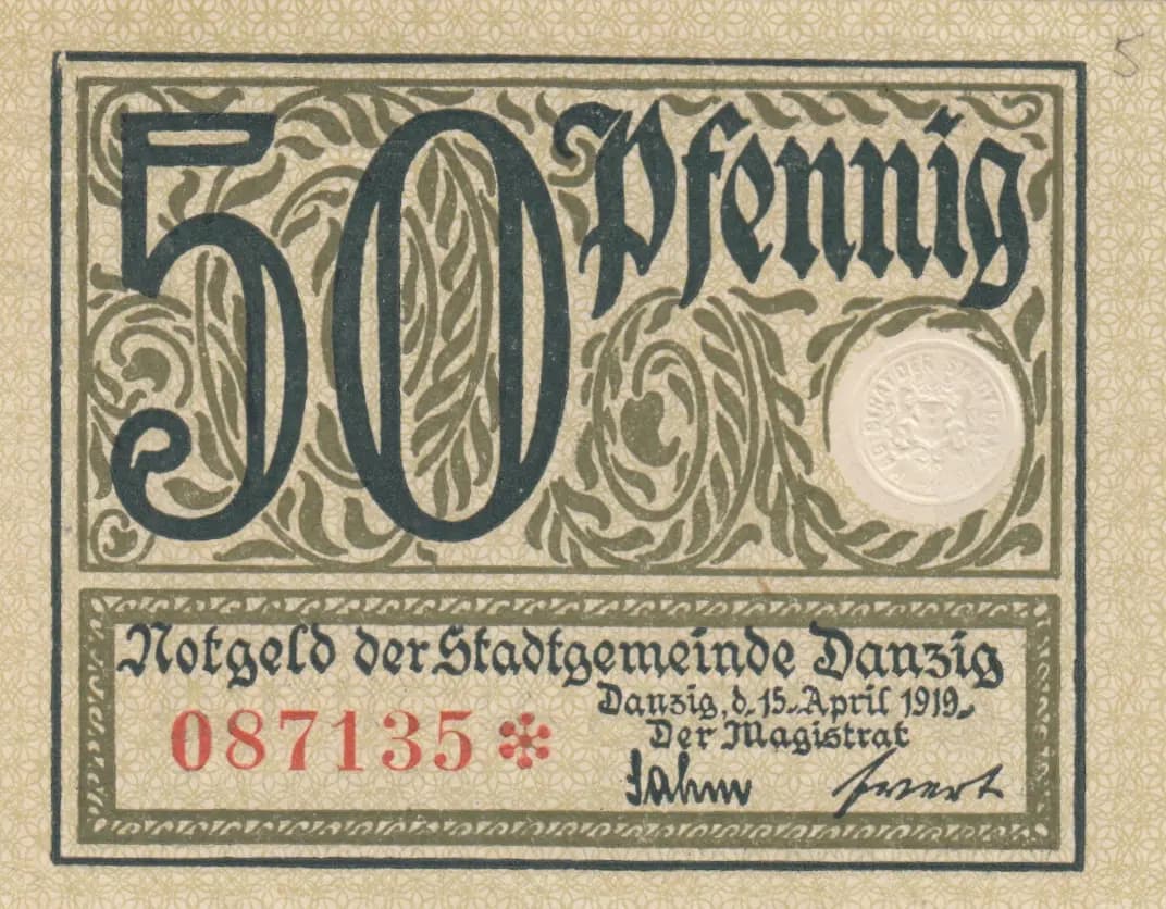 50 pfennig 1919 from Danzig, P-12