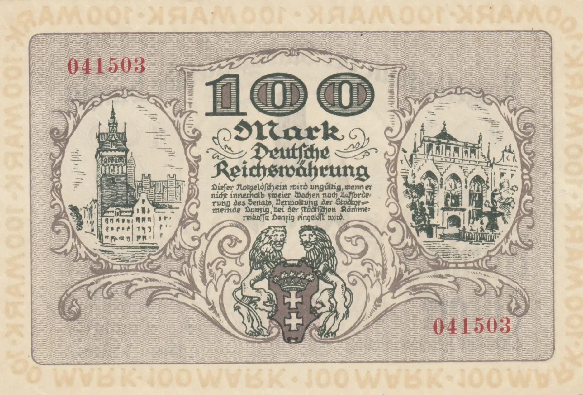 100 mark 1922 from Danzig, P-13 (1922) — image 2