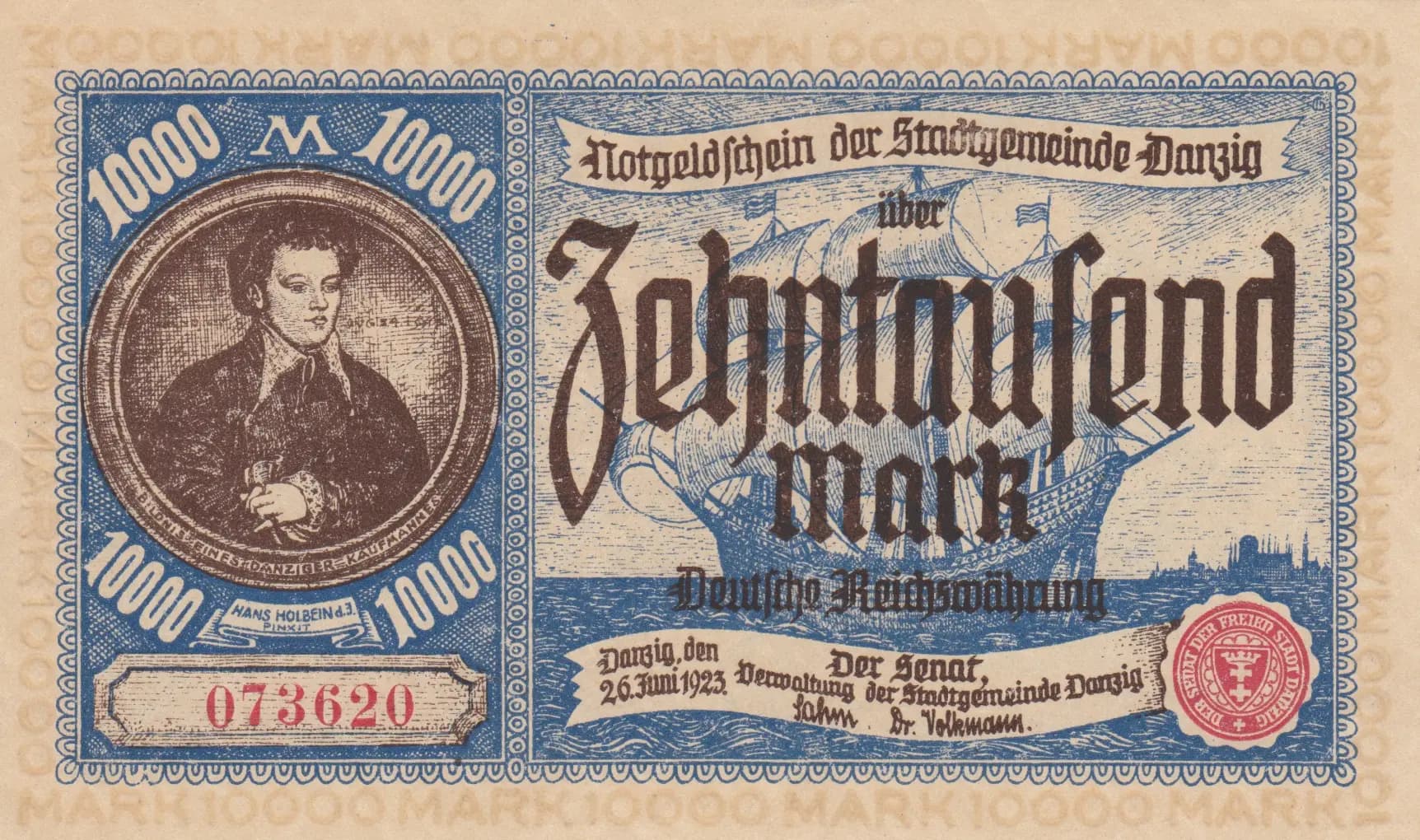 10 000 mark 1923 from Danzig, P-18 (1923) — image 1