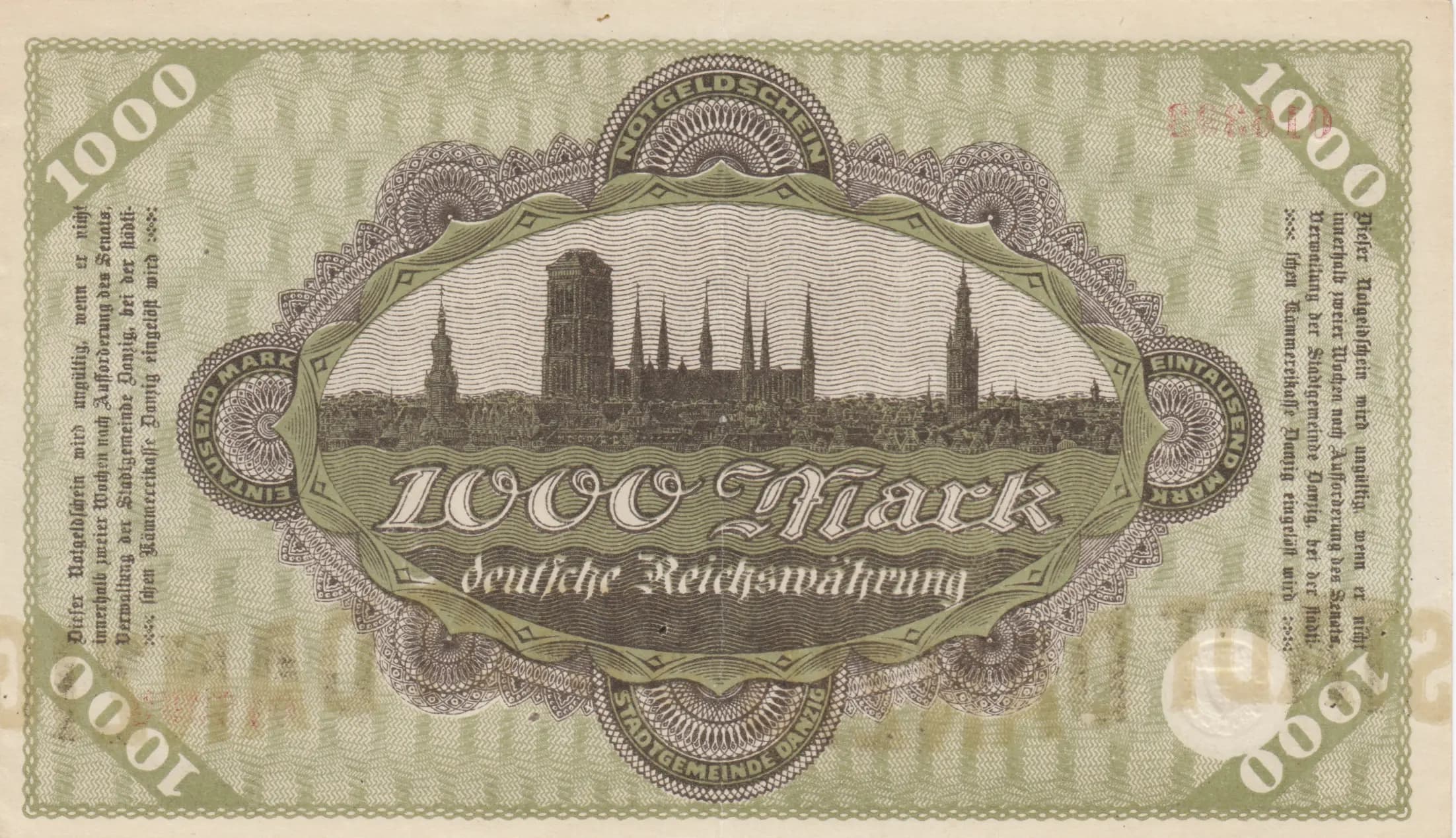 1000 mark 1922 from Danzig, P-15 (1922) — image 2