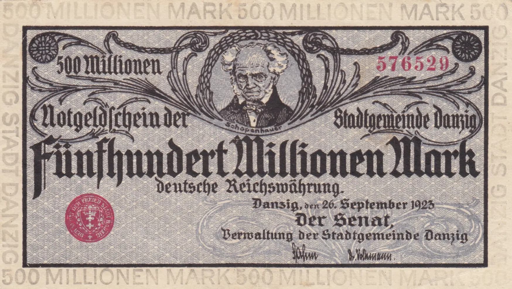 500 000 000 mark 1923 from Danzig, P-28b (1923) — image 1