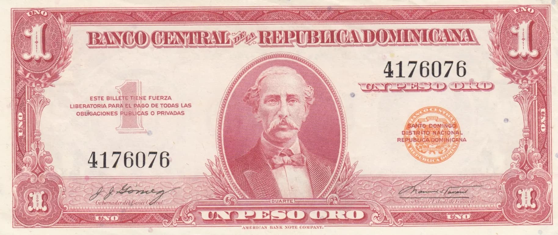 1 peso oro 1962 from Dominican Republic, P-91a (1962) — image 1