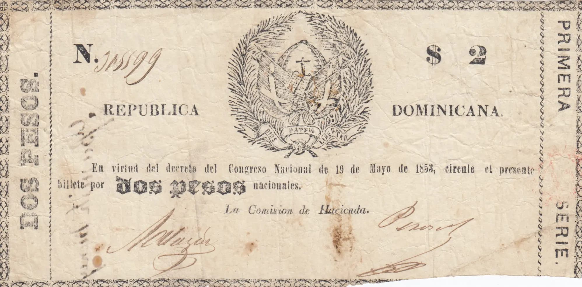 3 pesos 1853 from Dominican Republic, P-15 (1853) — image 1