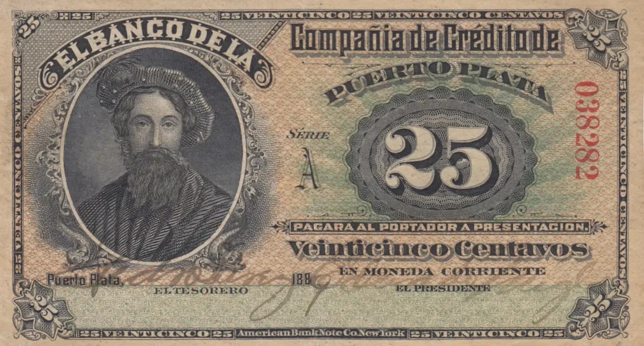 25 centavos 1886 from Dominican Republic, P-S101a