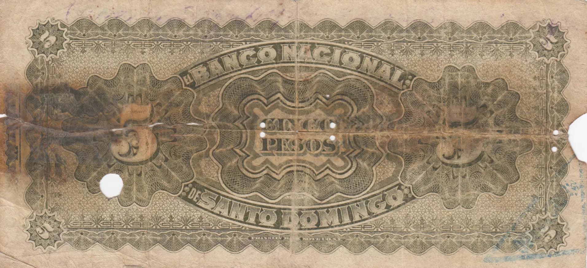 5 pesos 1898 from Dominican Republic, P-S133 (1898) — image 2