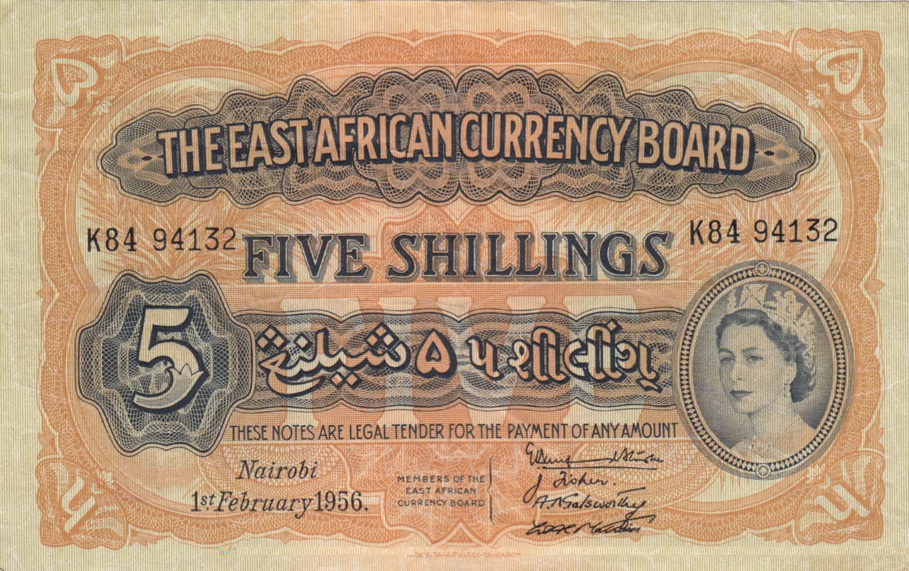 5 shillings 1956 from East Africa, P-33