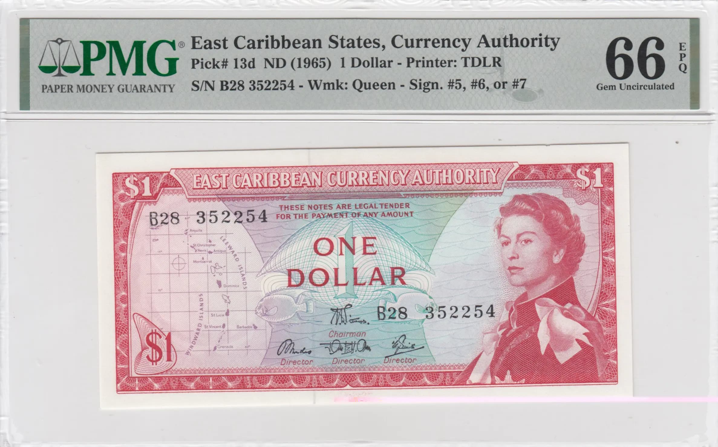 1 dollar 1965 from East Caribbean States, P-13d(1)