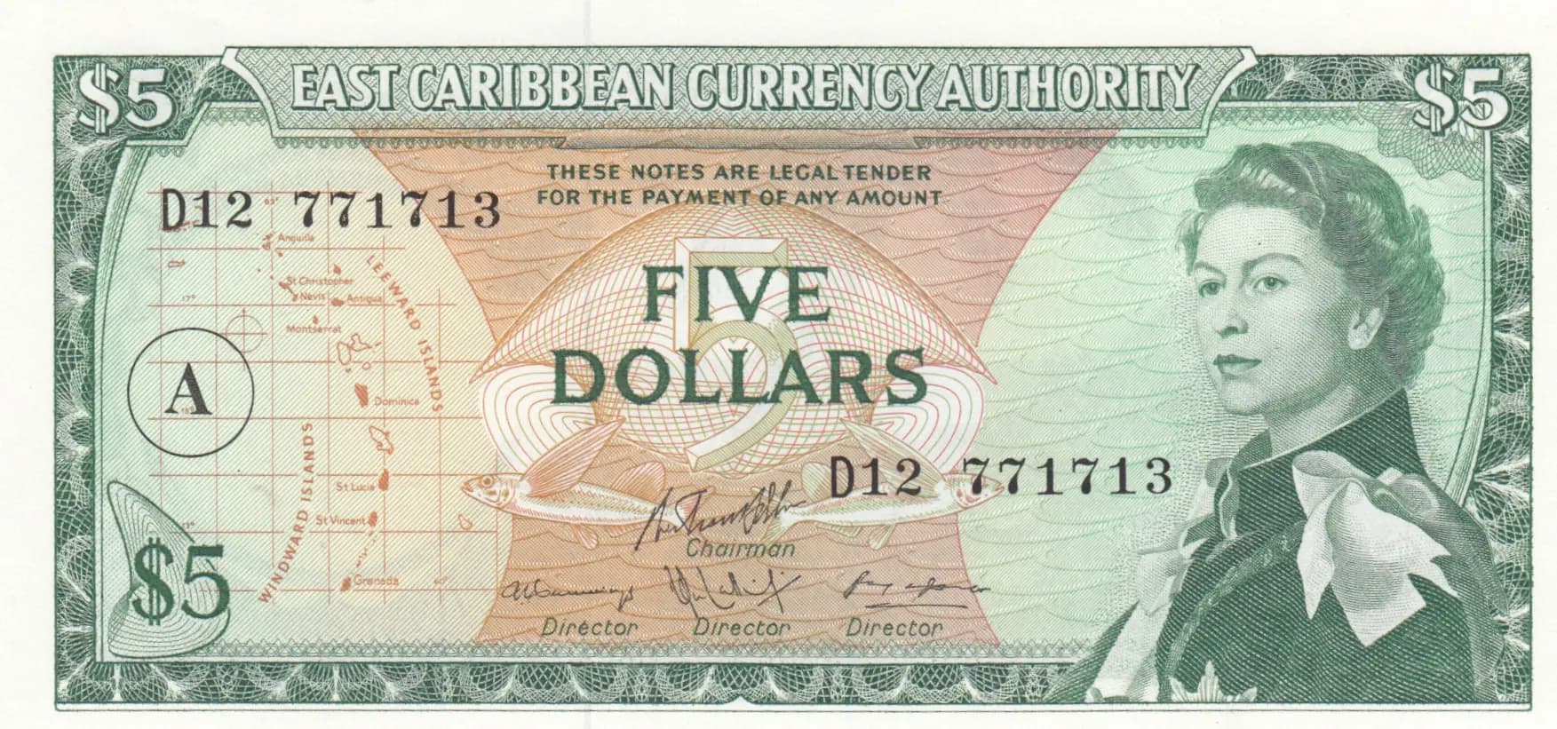 5 dollars 1965 from East Caribbean States, P-14i