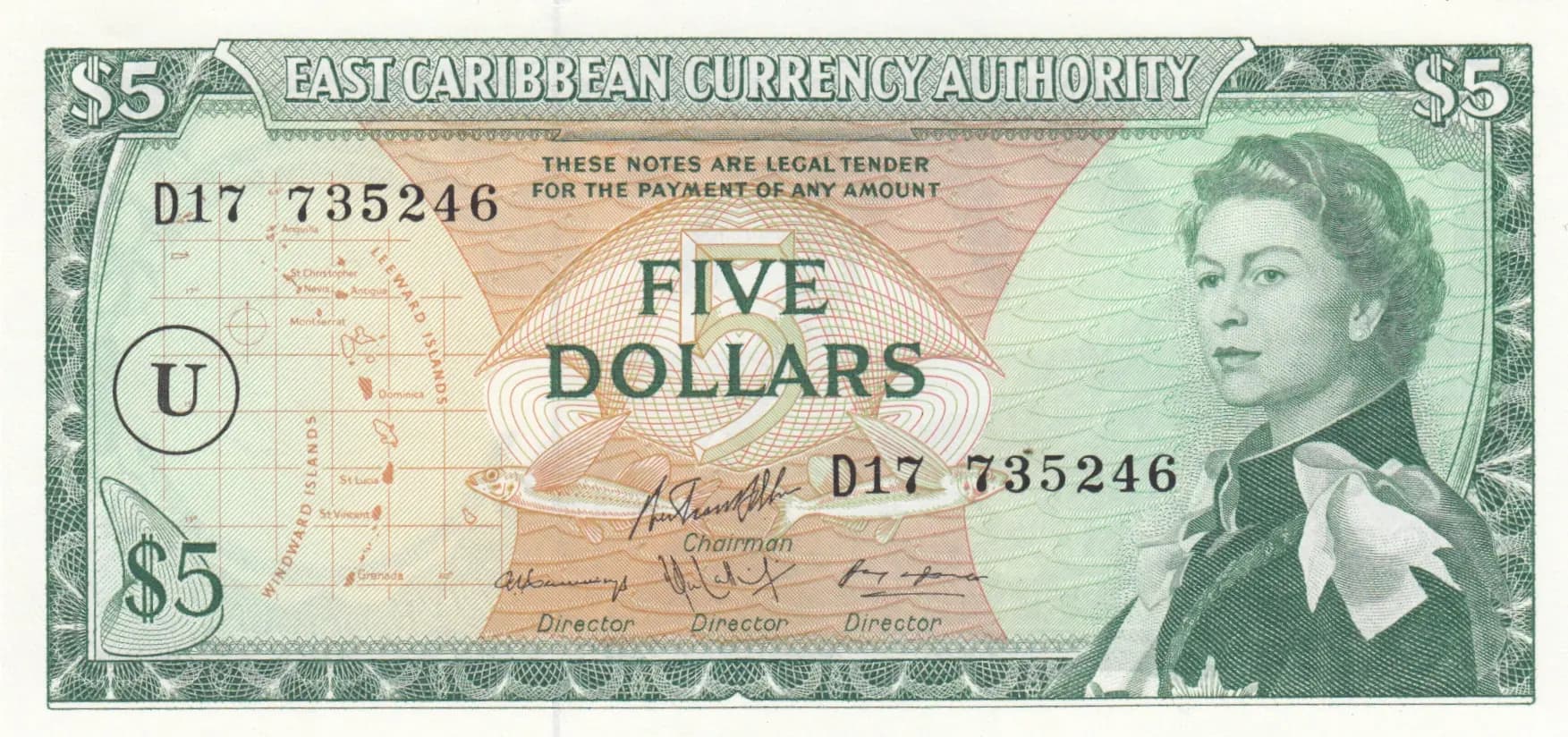 5 dollars 1965 from East Caribbean States, P-14o