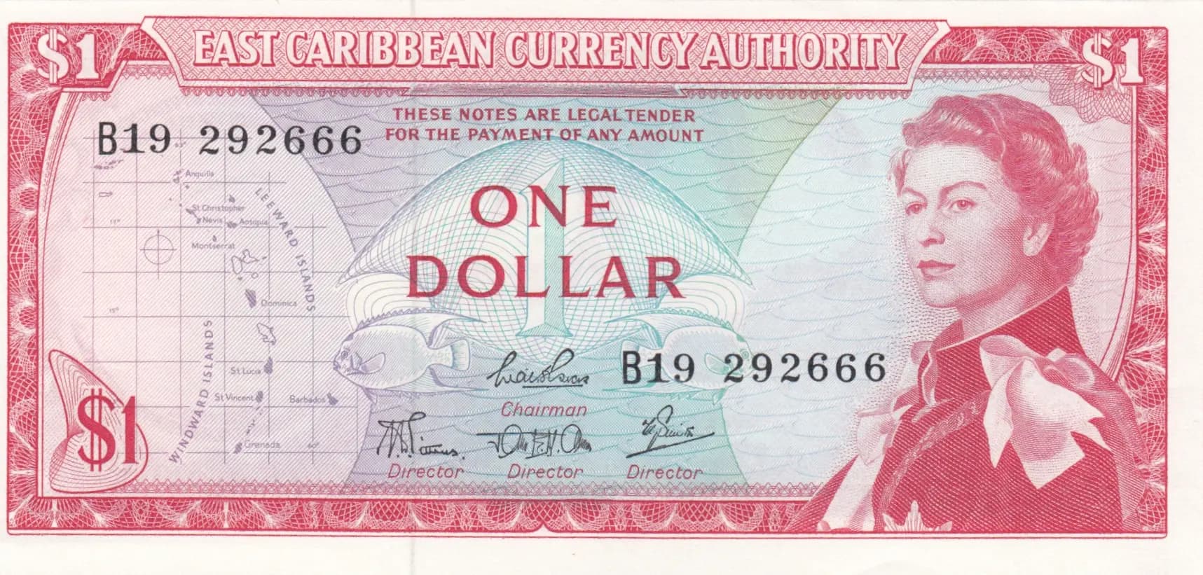 1 dollar 1965 from East Caribbean States, P-13c
