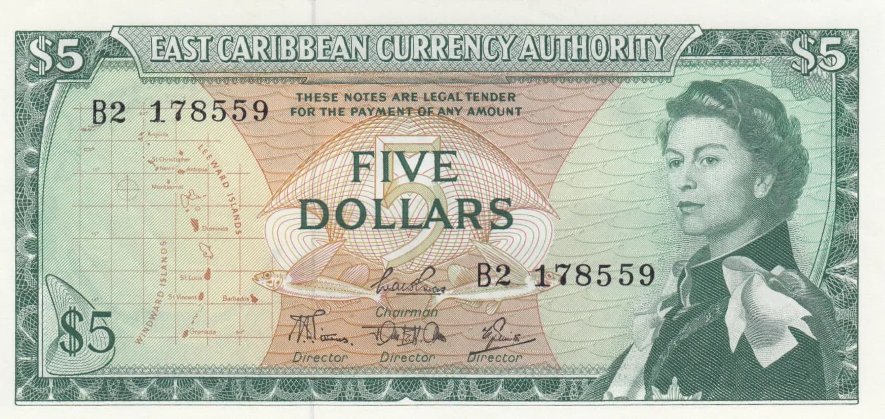 5 dollars 1965 from East Caribbean States, P-14d (1965) — image 1