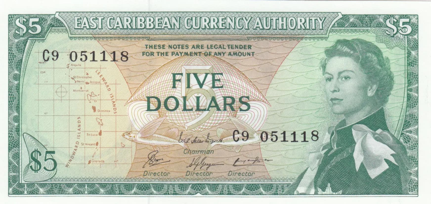 5 dollars 1965 from East Caribbean States, P-14g