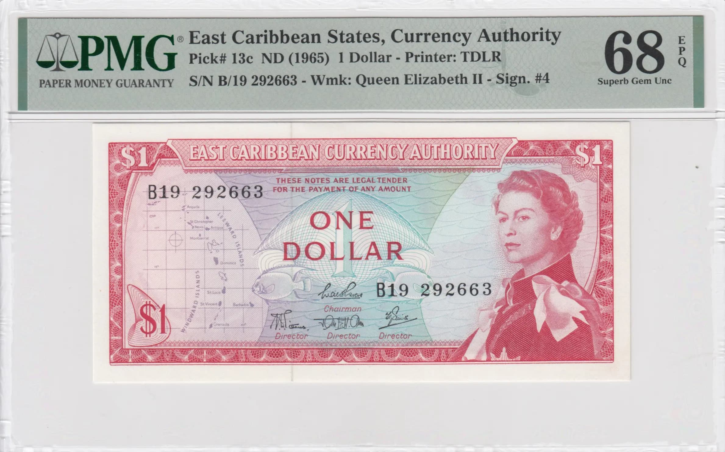 1 dollar 1965 from East Caribbean States, P-13c
