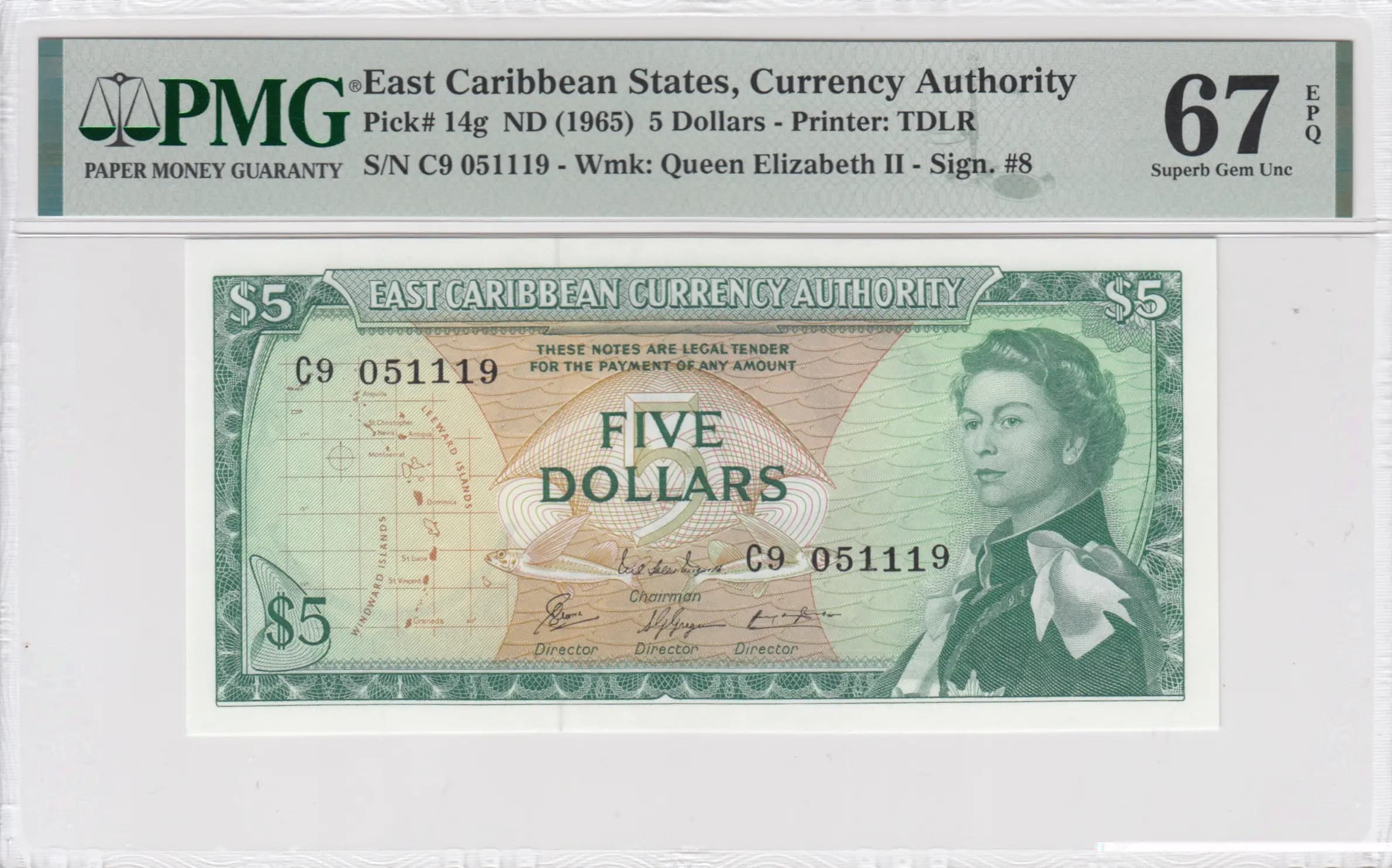 5 dollars 1965 from East Caribbean States, P-14g