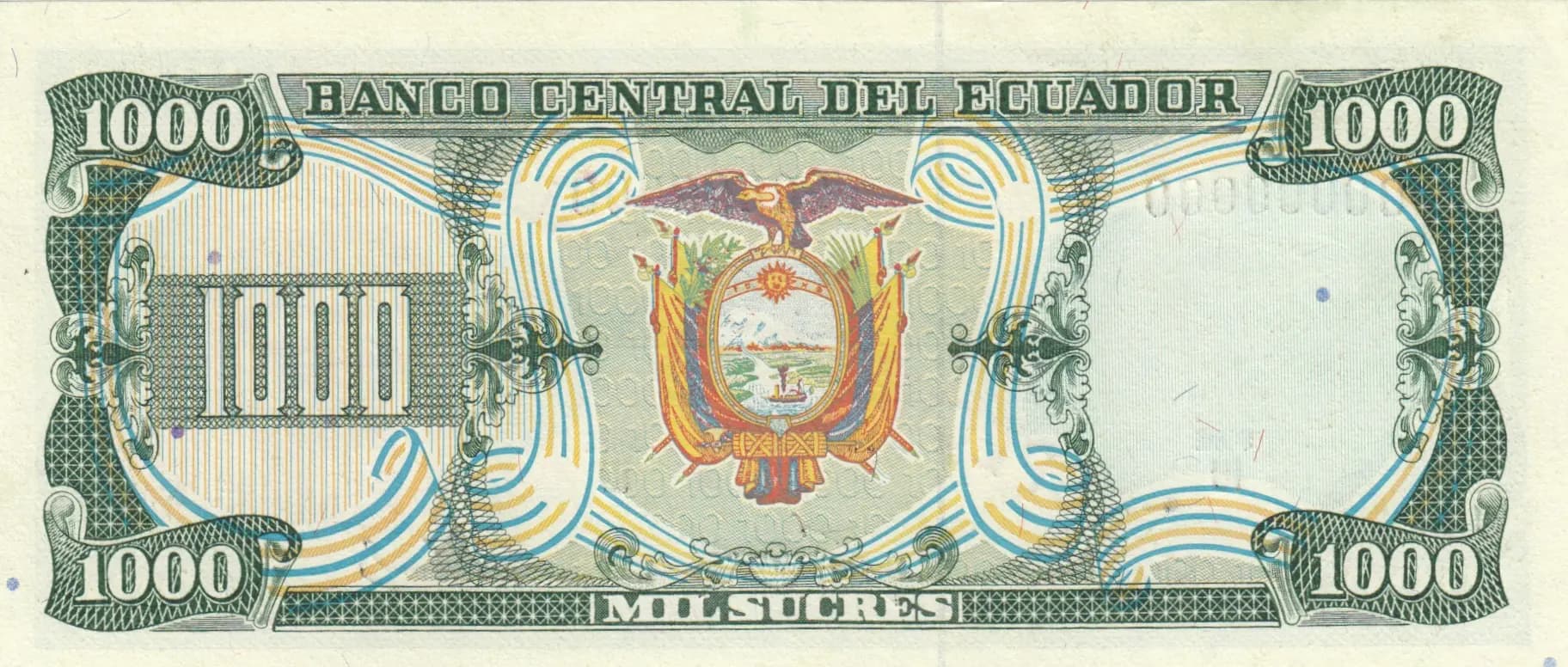 1000 sucres 1988 specimen from Ecuador, P-125bs (1988) — image 2