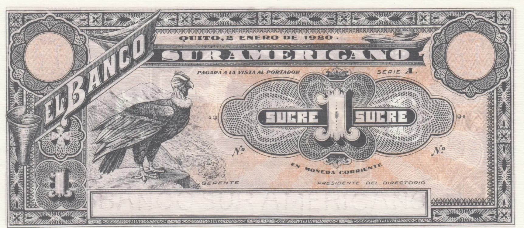 1 sucre 1920 from Ecuador, P-S251r