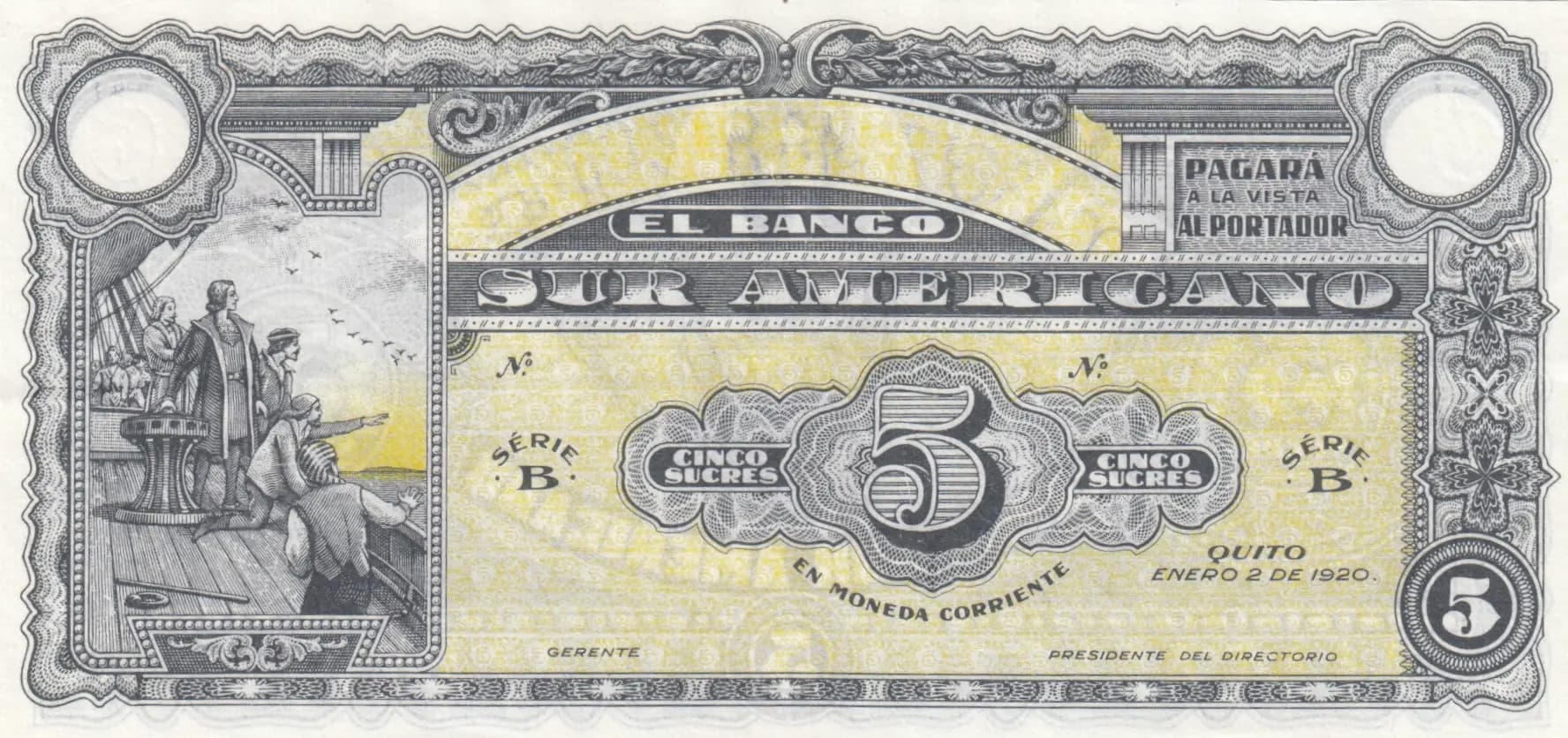 5 sucres 1920 from Ecuador, P-S252r