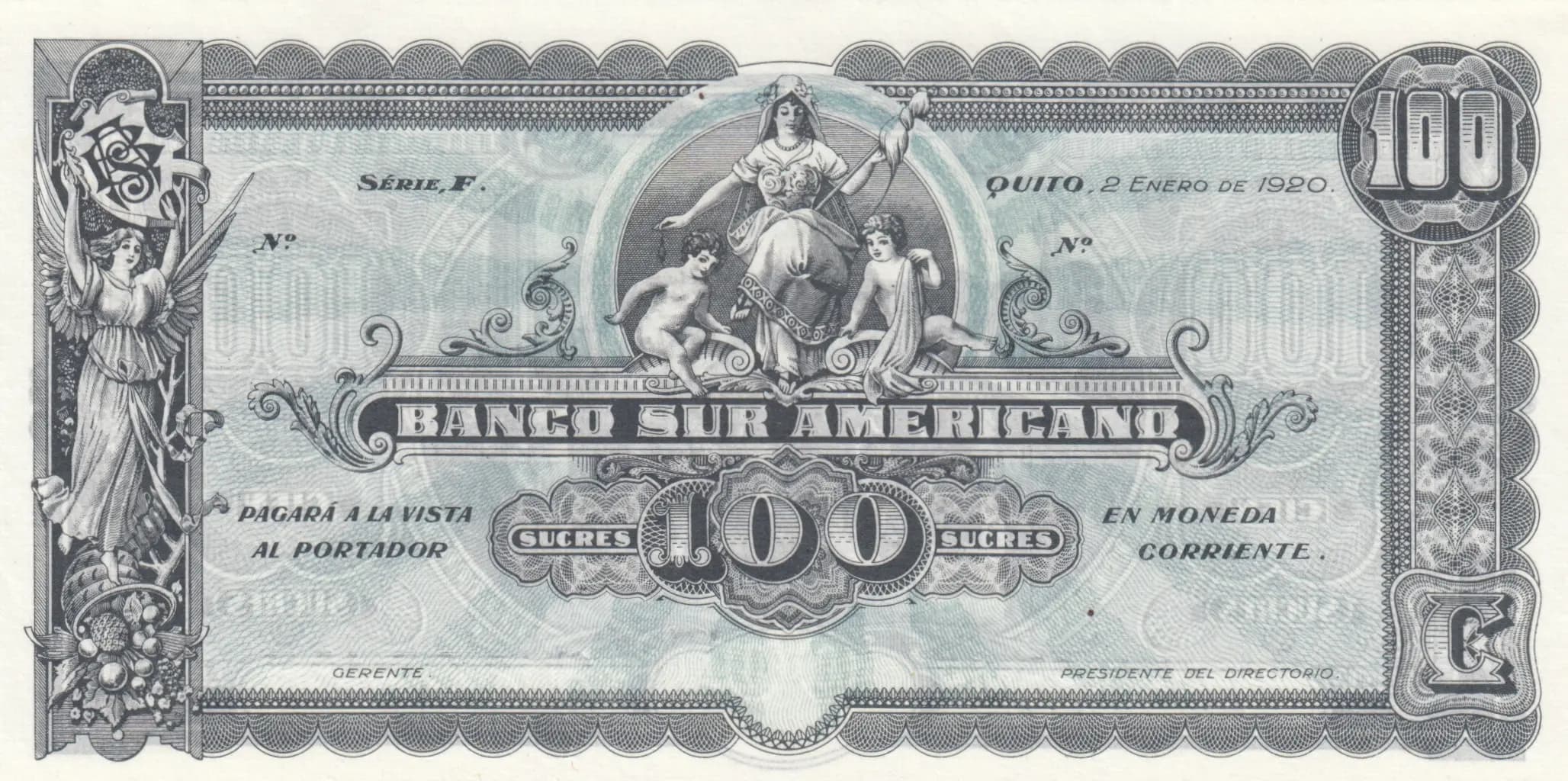 100 sucres 1920 from Ecuador, P-S254
