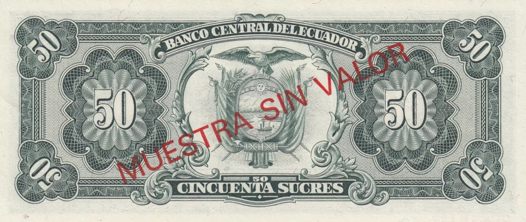 50 sucres 1984 specimen from Ecuador, P-122s (1984) — image 2