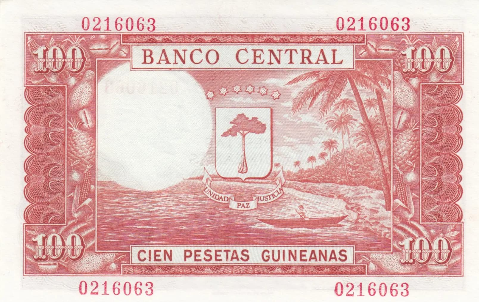 100 pesetas 1969 from Equatorial Guinea, P-1 (1969) — image 2