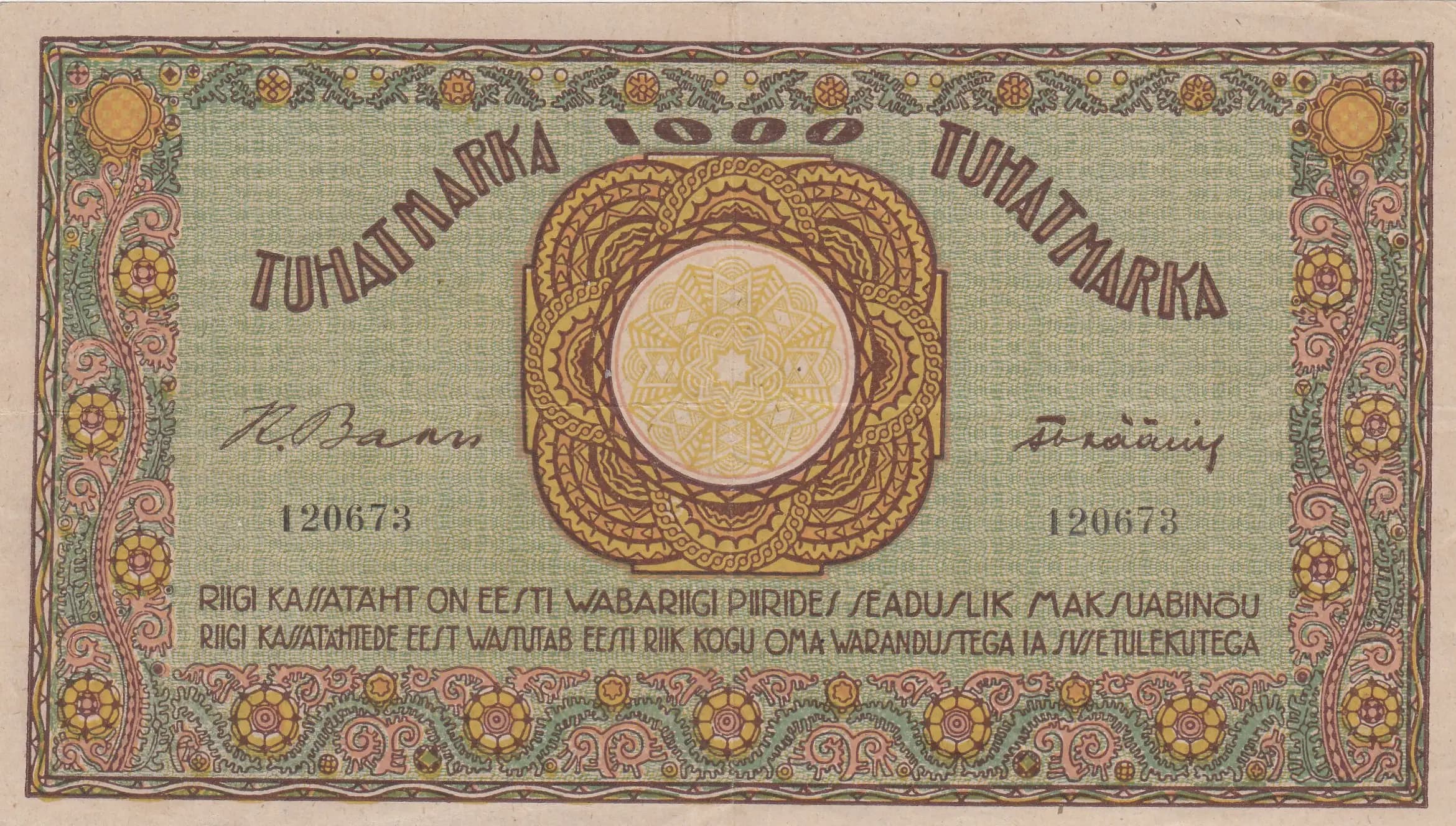 1000 mark 1921 from Estonia, P-50a