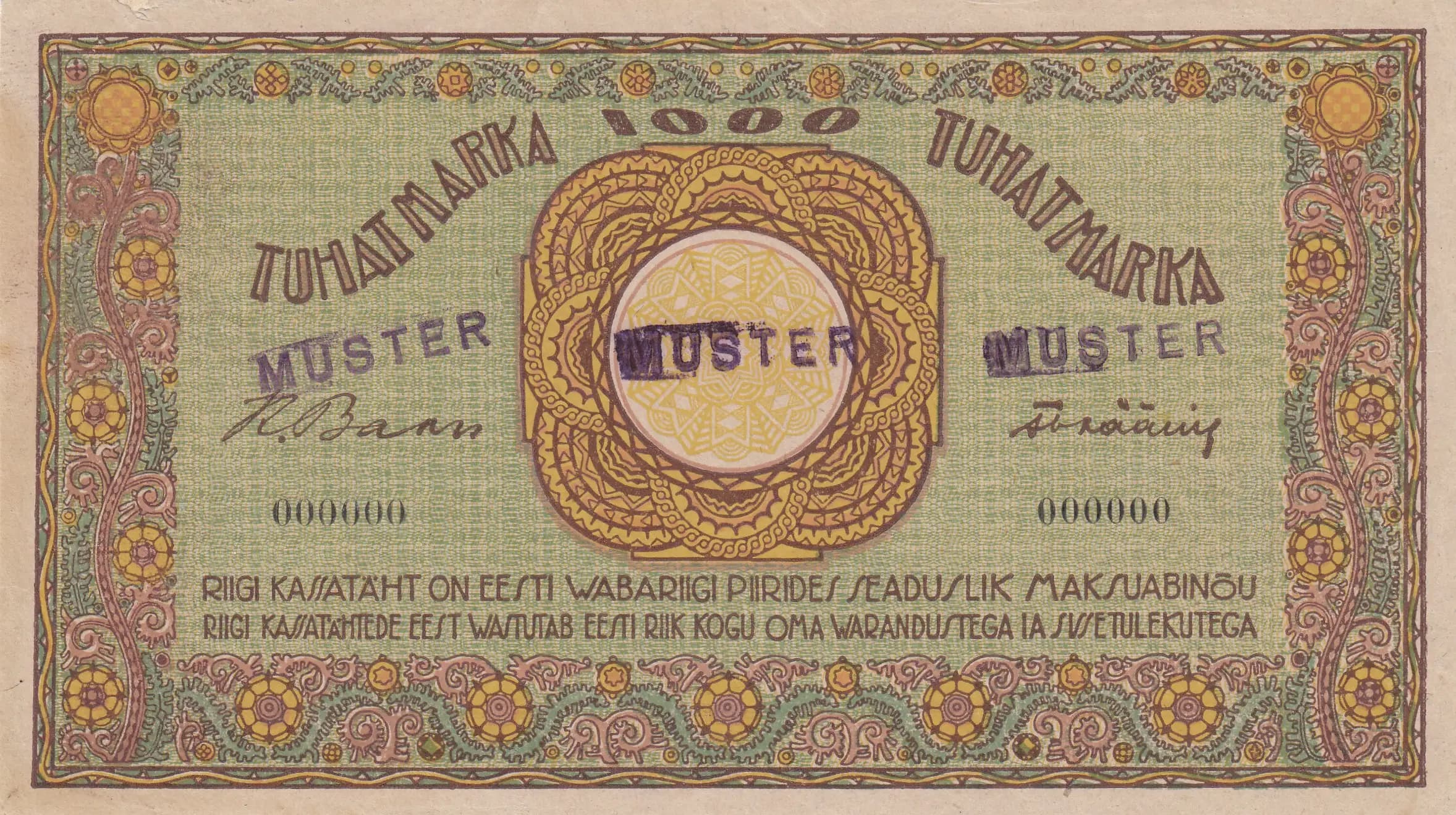1000 mark 1921 specimen from Estonia, P-50as