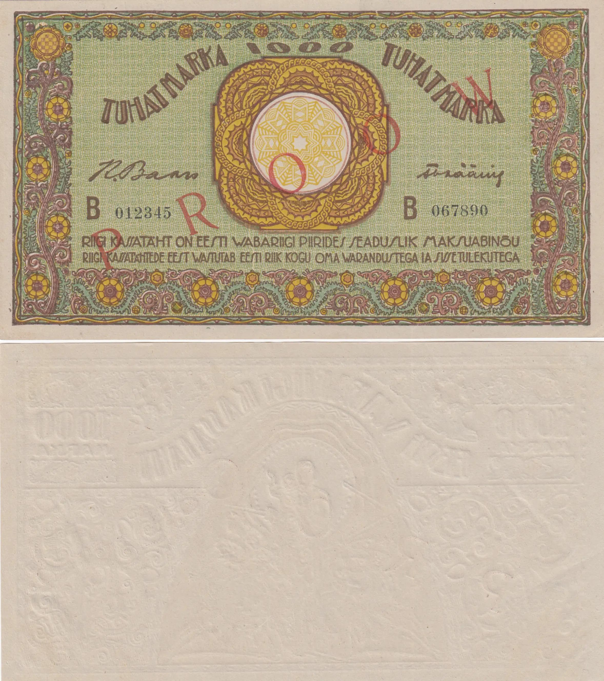 1000 mark 1921 specimen from Estonia, P-50cs