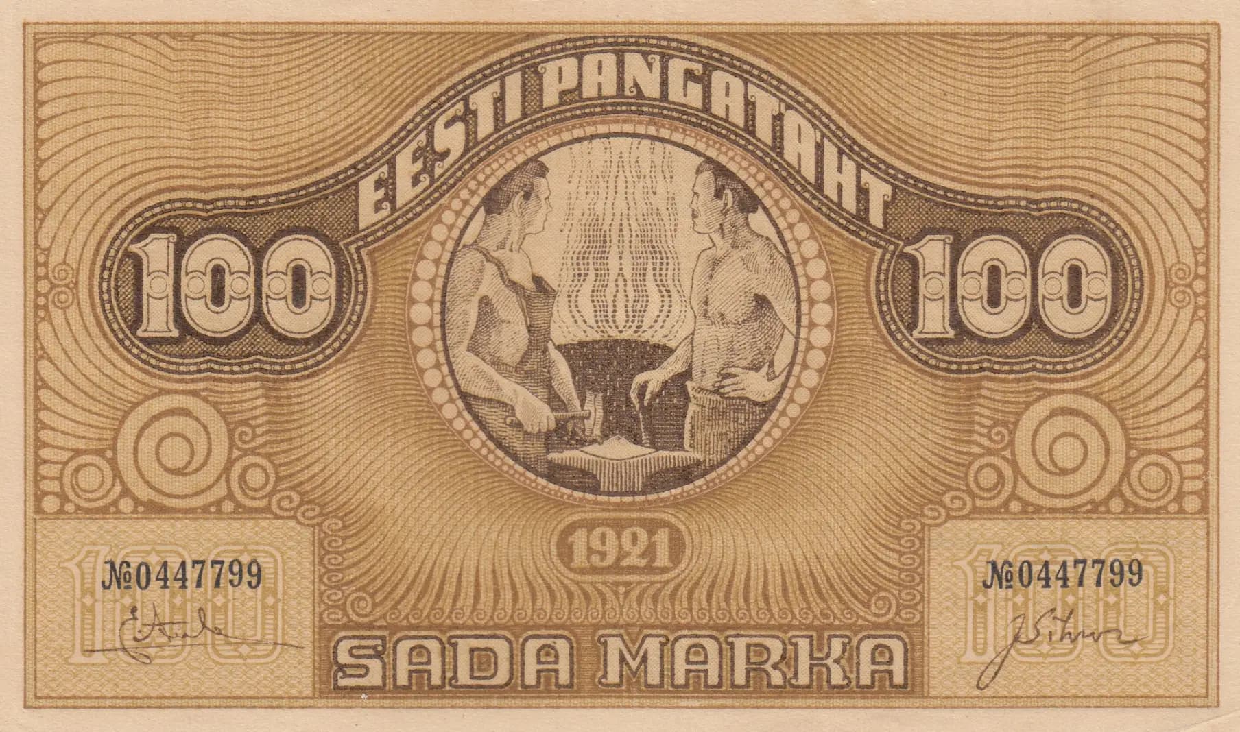 100 marka 1921 from Estonia, P-56a