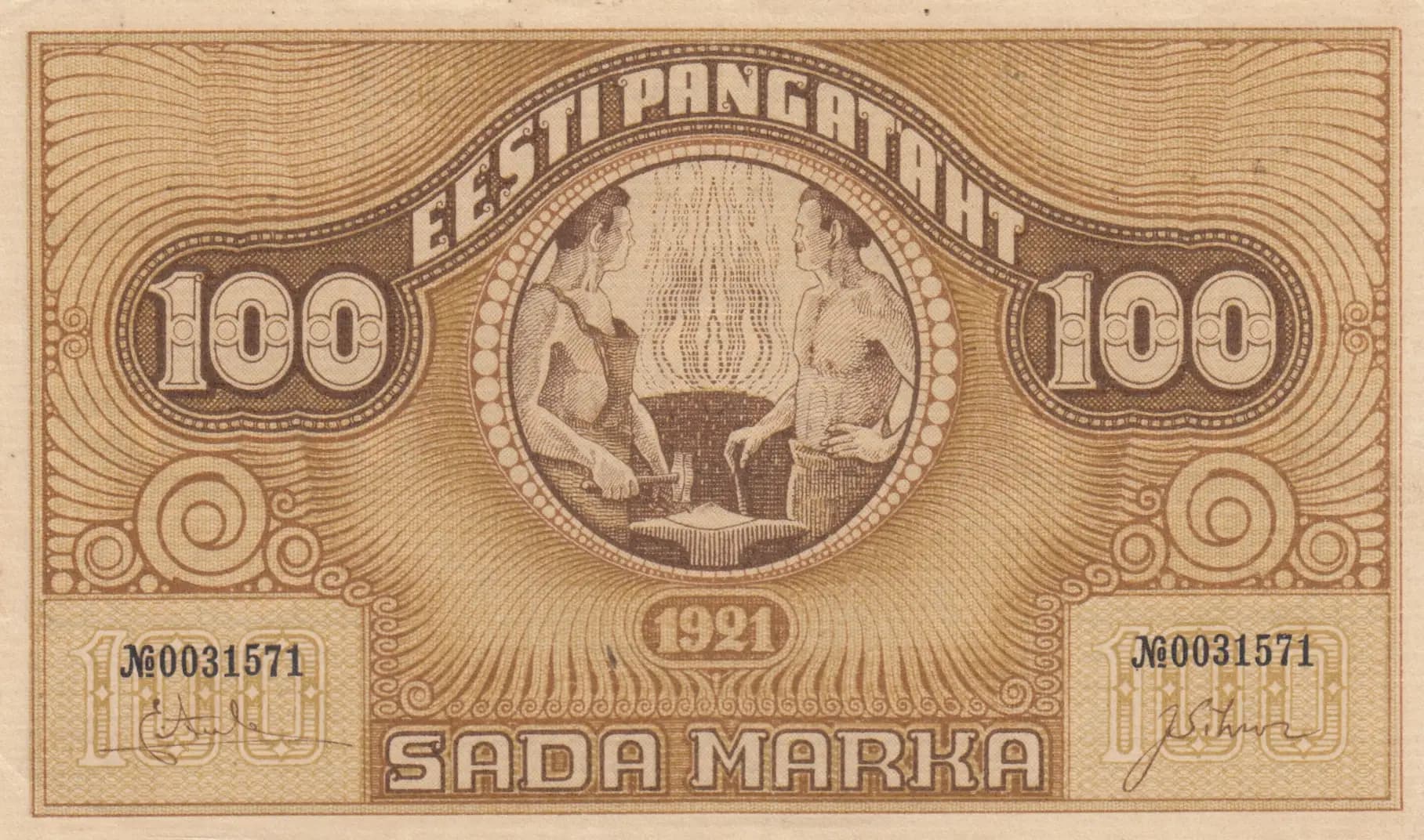 100 marka 1921 from Estonia, P-56b