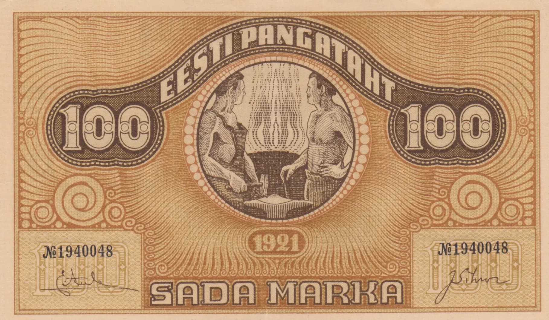 100 marka 1921 from Estonia, P-56b (1921) — image 1