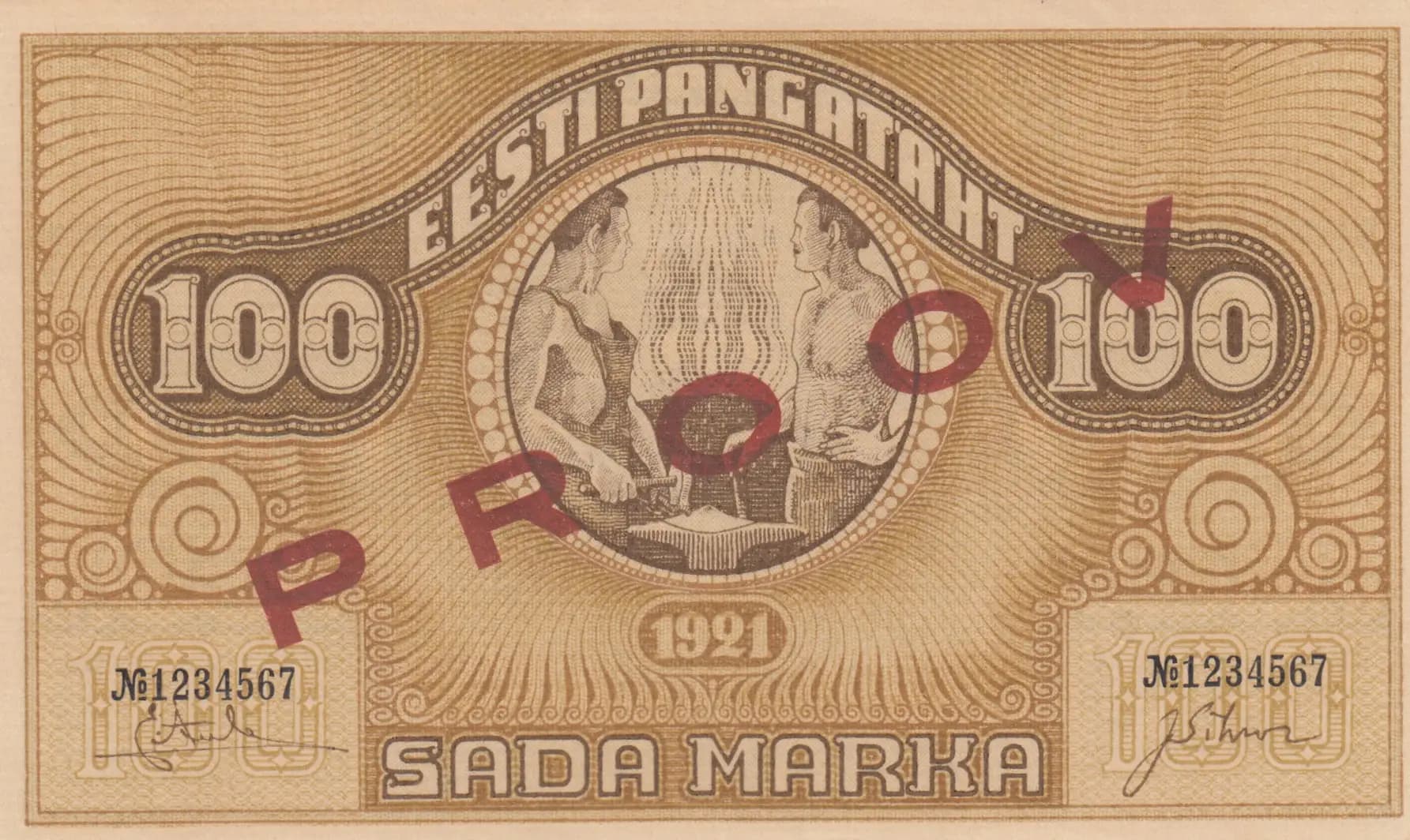 100 marka 1921 specimen from Estonia, P-56b