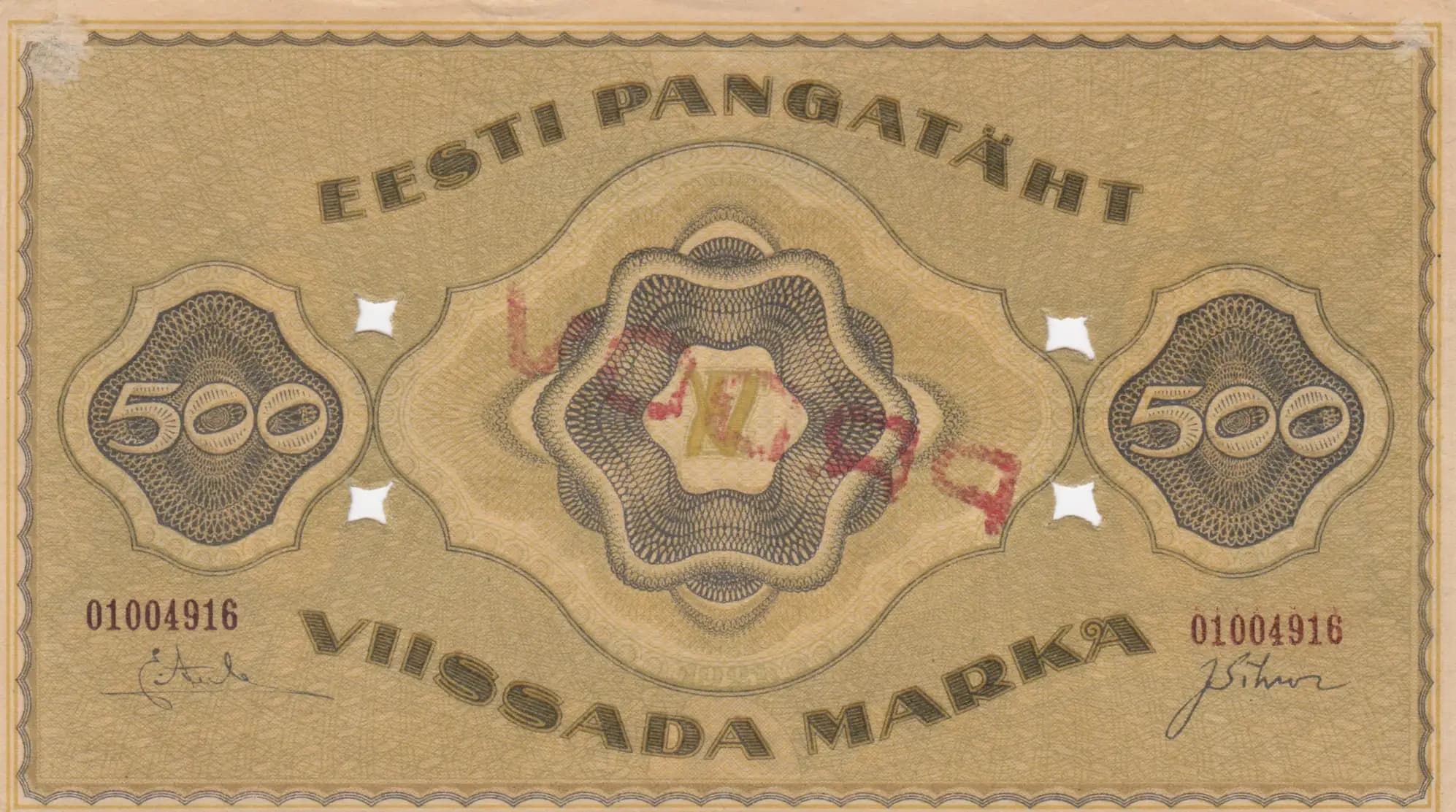 500 marka 1921 specimen from Estonia, P-57s