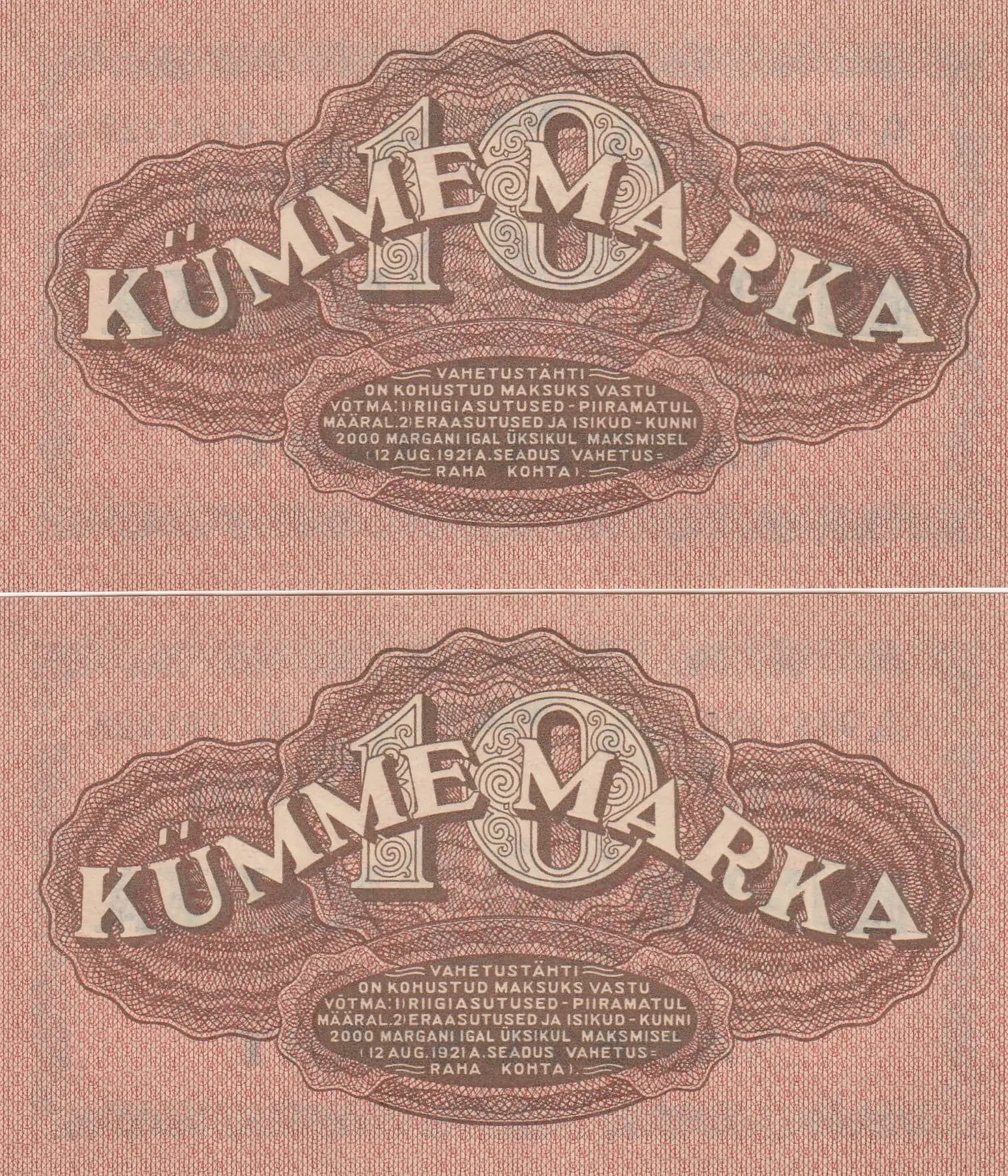 10 marka 1922 pair from Estonia, P-53b (1922) — image 2