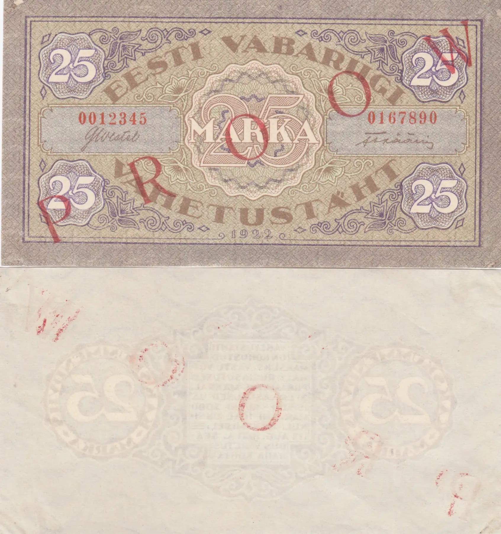 25 marka 1922 specimen from Estonia, P-54as1