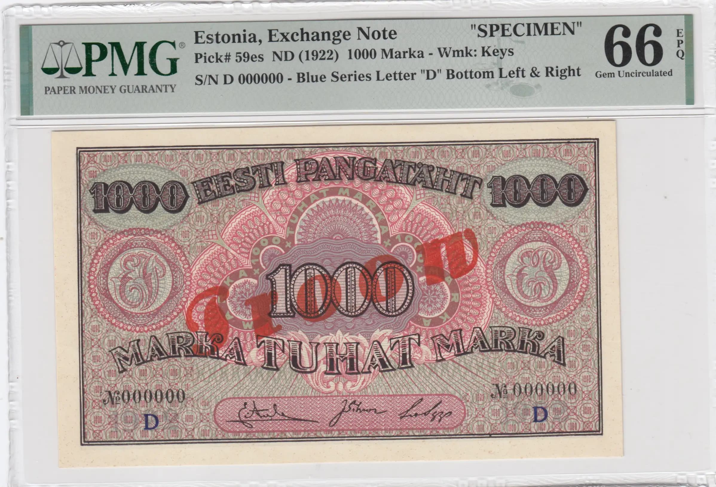 1000 marka 1922 specimen from Estonia, P-59es