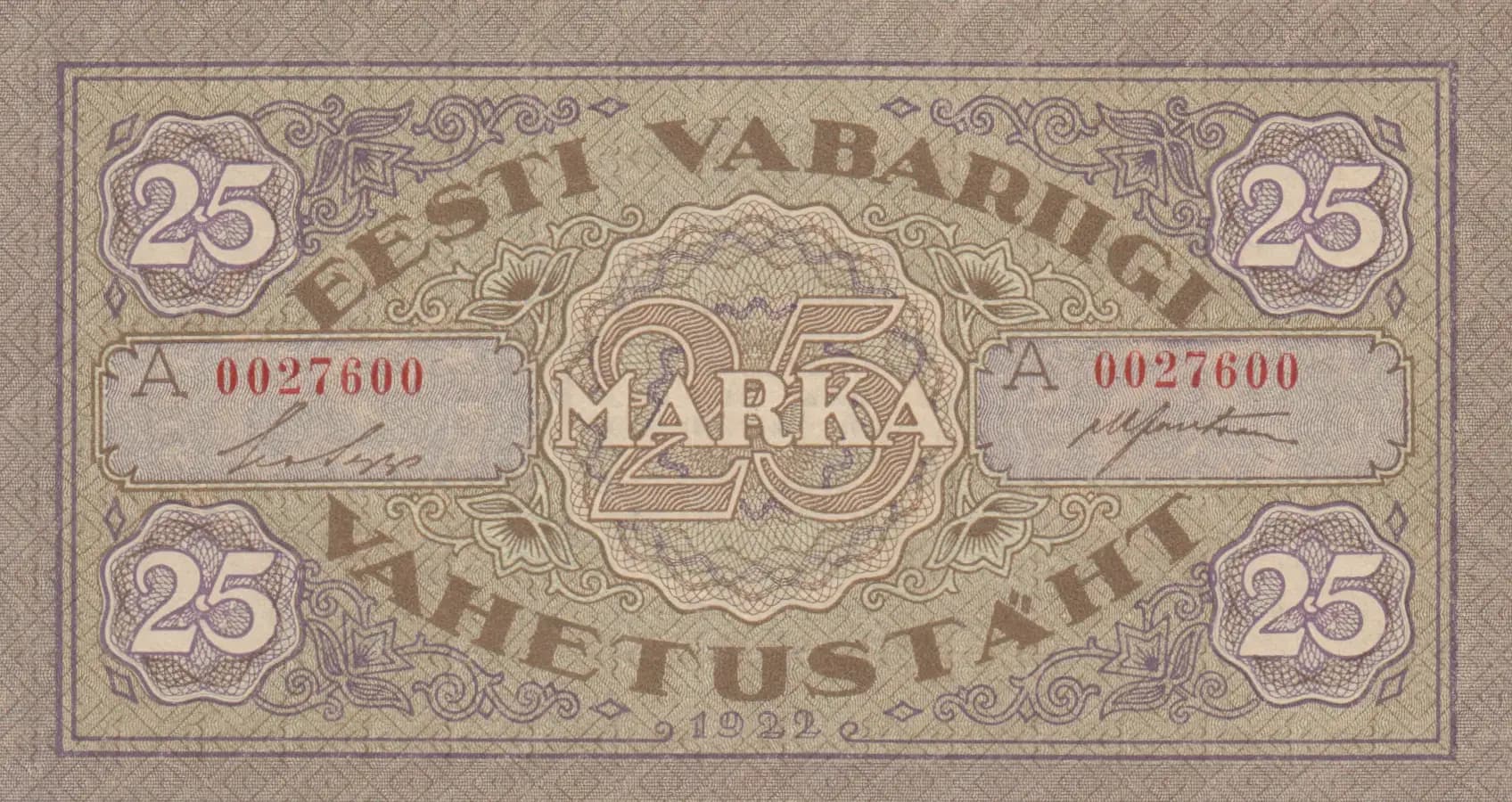 25 marka 1922 from Estonia, P-54c (1922) — image 1