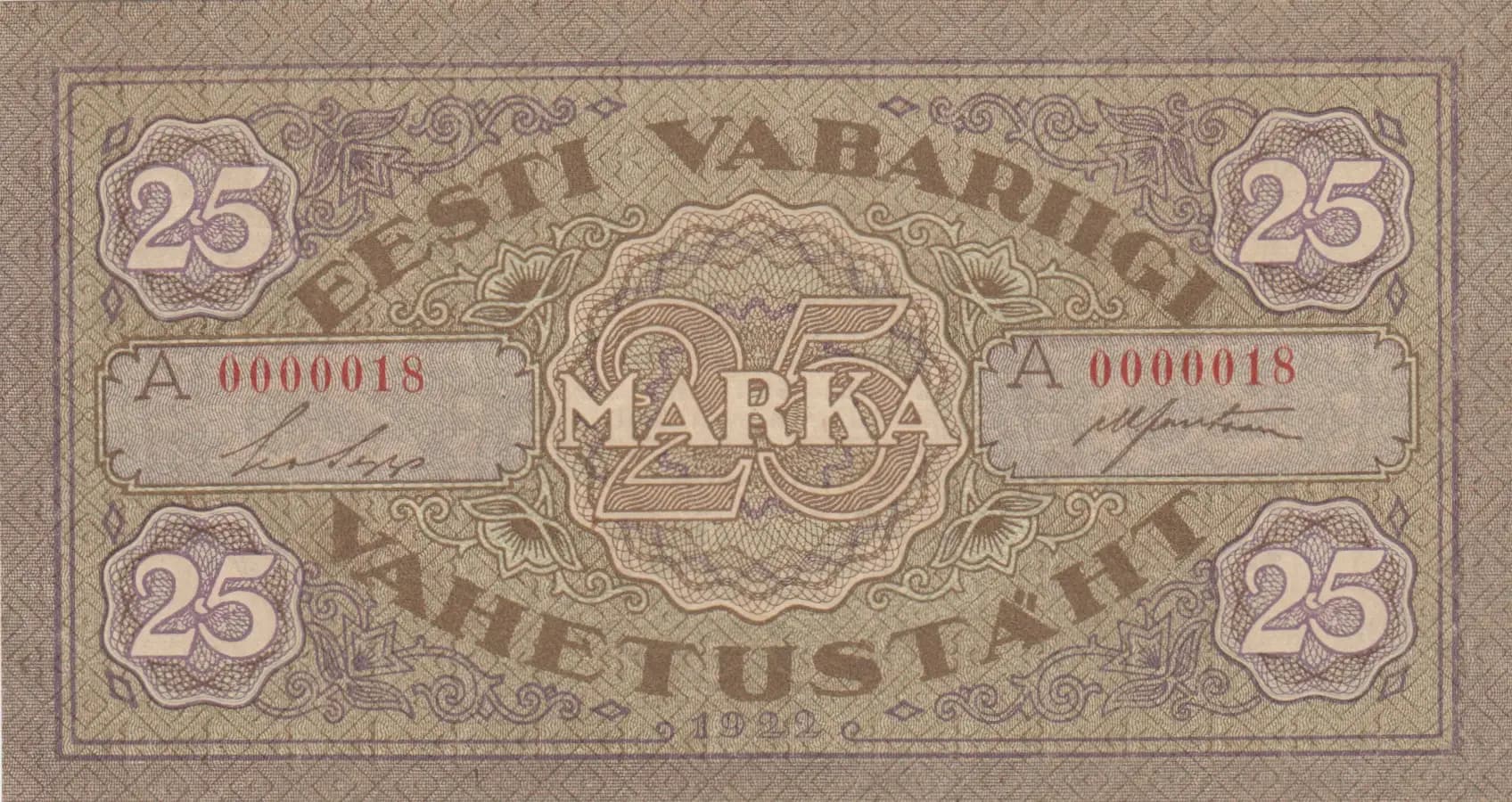 25 marka 1922 from Estonia, P-54c (1922) — image 1