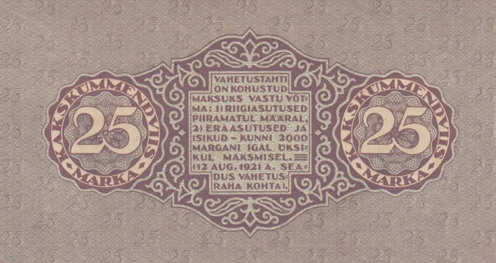 25 marka 1922 from Estonia, P-54c (1922) — image 2