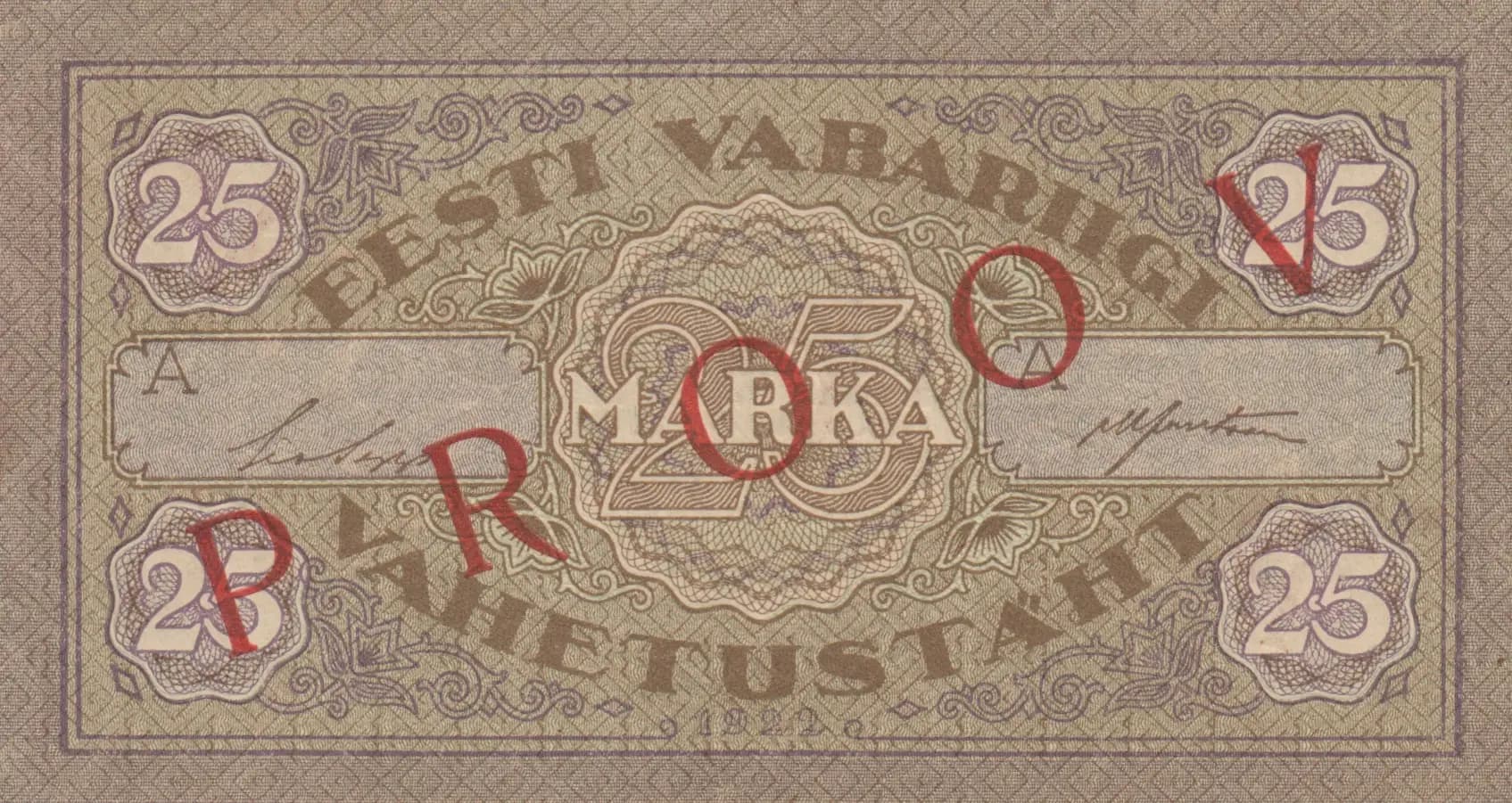 25 marka 1922 specimen from Estonia, P-54cs2