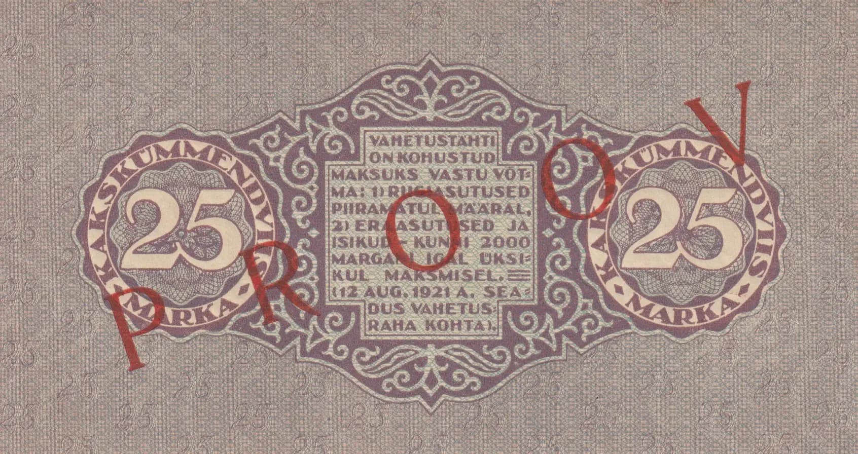 25 marka 1922 specimen from Estonia, P-54cs2 (1922) — image 2